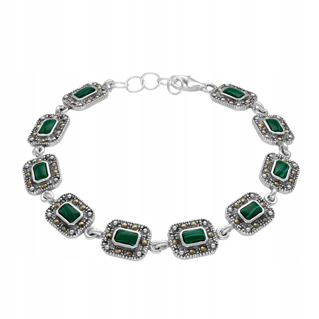 Náramek s markýzami a malachitem stříbro