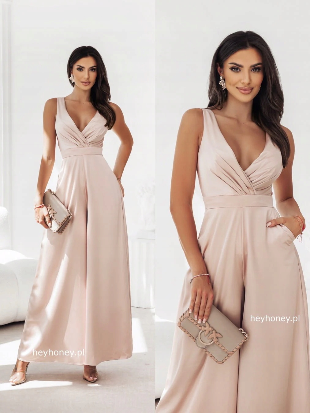 Elegantní kombinéza s širokými nohavicemi Béžová Carmela S