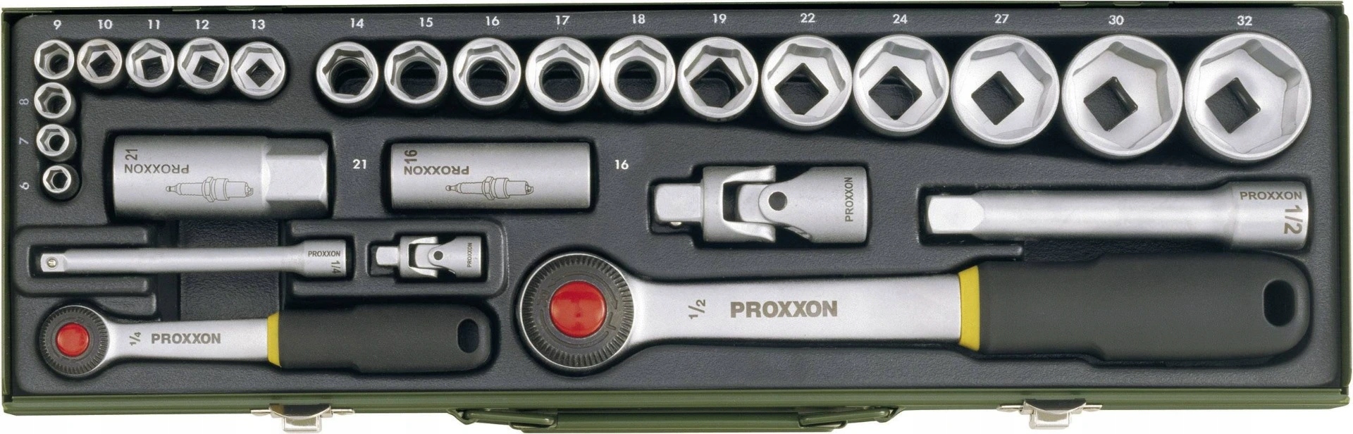 Proxxon 27-dielna gola sada 1/4" 1/2"