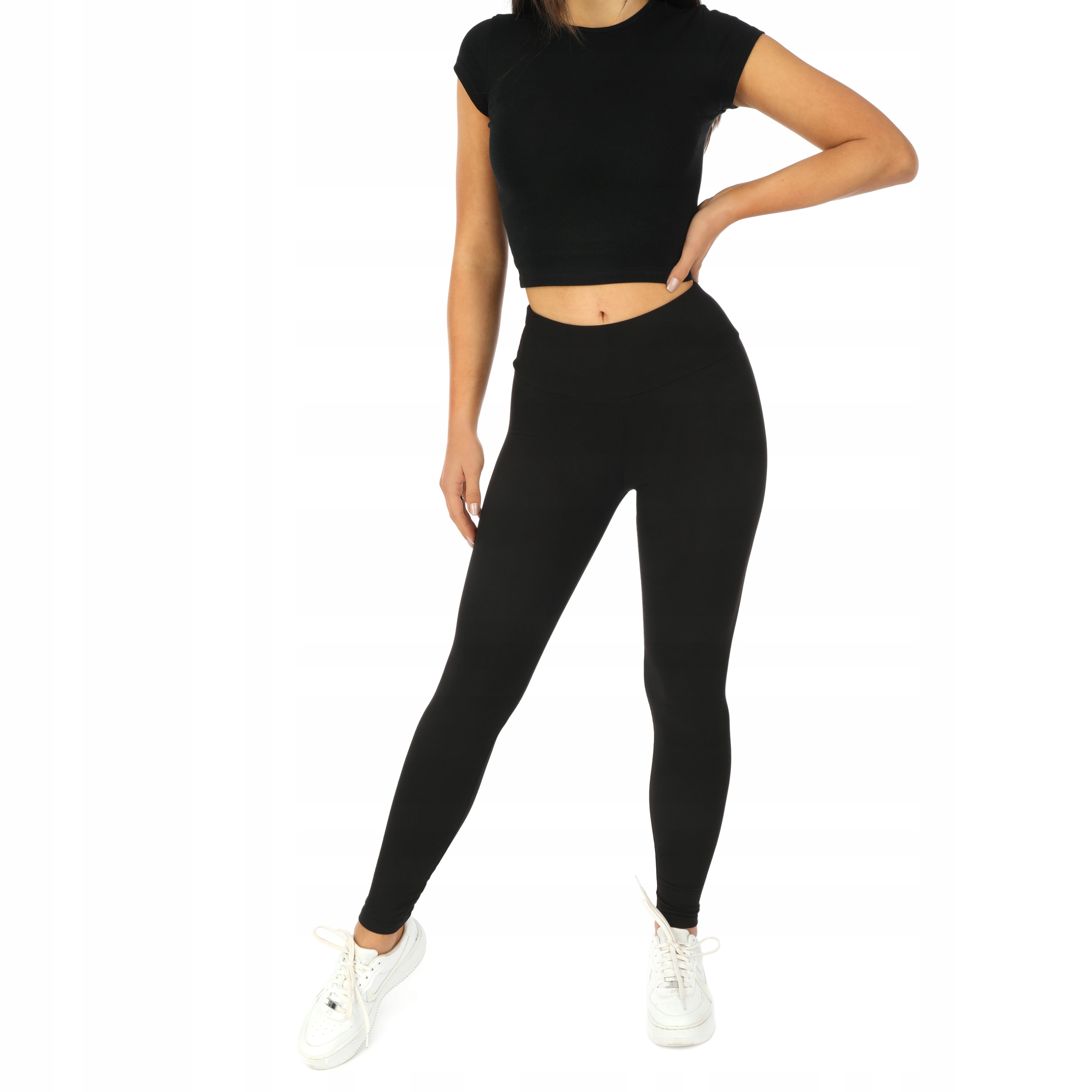 LEGGINSY CZARNE BAMBUSOWE PRĄŻEK LEGINSY JAKOŚĆ M/L Kolor czarny