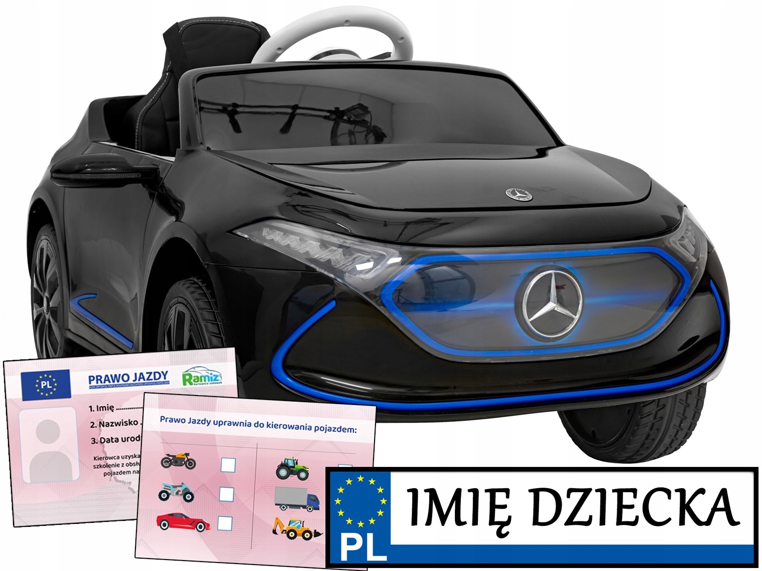 autko dla dzieci Mercedes Benz Amg Eqa tablica z imieniem Prawo Jazdy