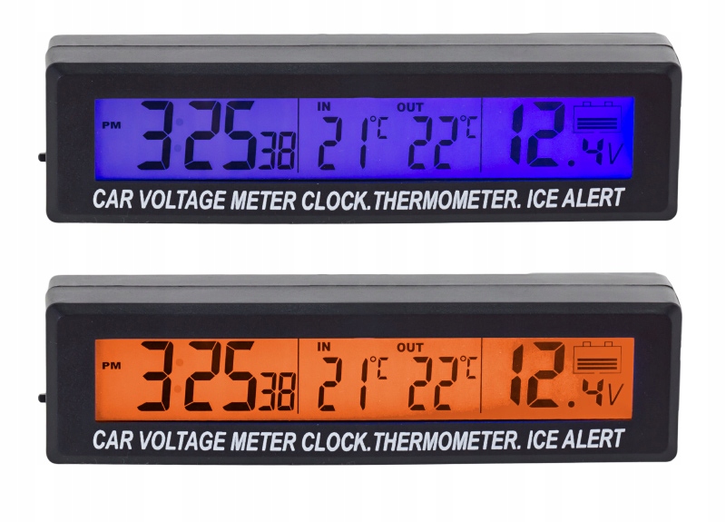 TERMOMETR SAMOCHOD Wewnętrzny i Zewnętrzny ZEGAREK WOLTOMIERZ na rzepy