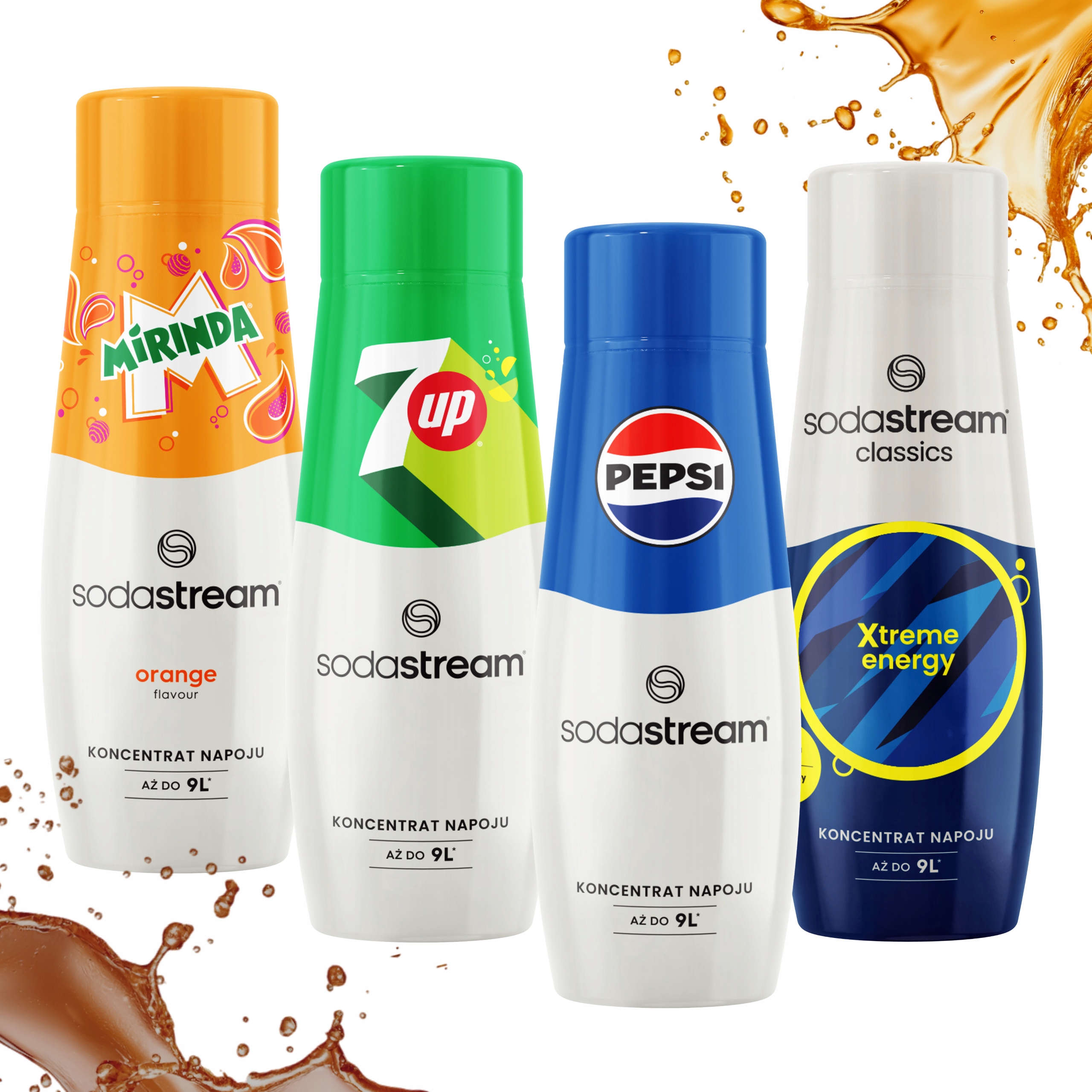 ZESTAW SYROPÓW SODASTREAM MIRINDA 7UP PEPSI ENERGY KONCENTRAT 9L Z 440ML