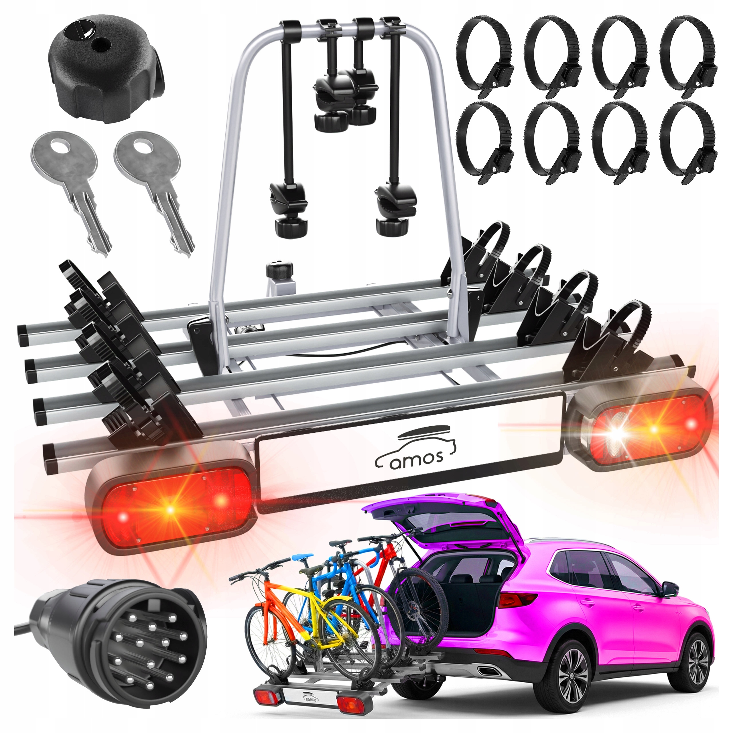 Bagażnik rowerowy platforma na hak 4 rowery AMOS GIRO 4 13PIN uchylny 75 kg