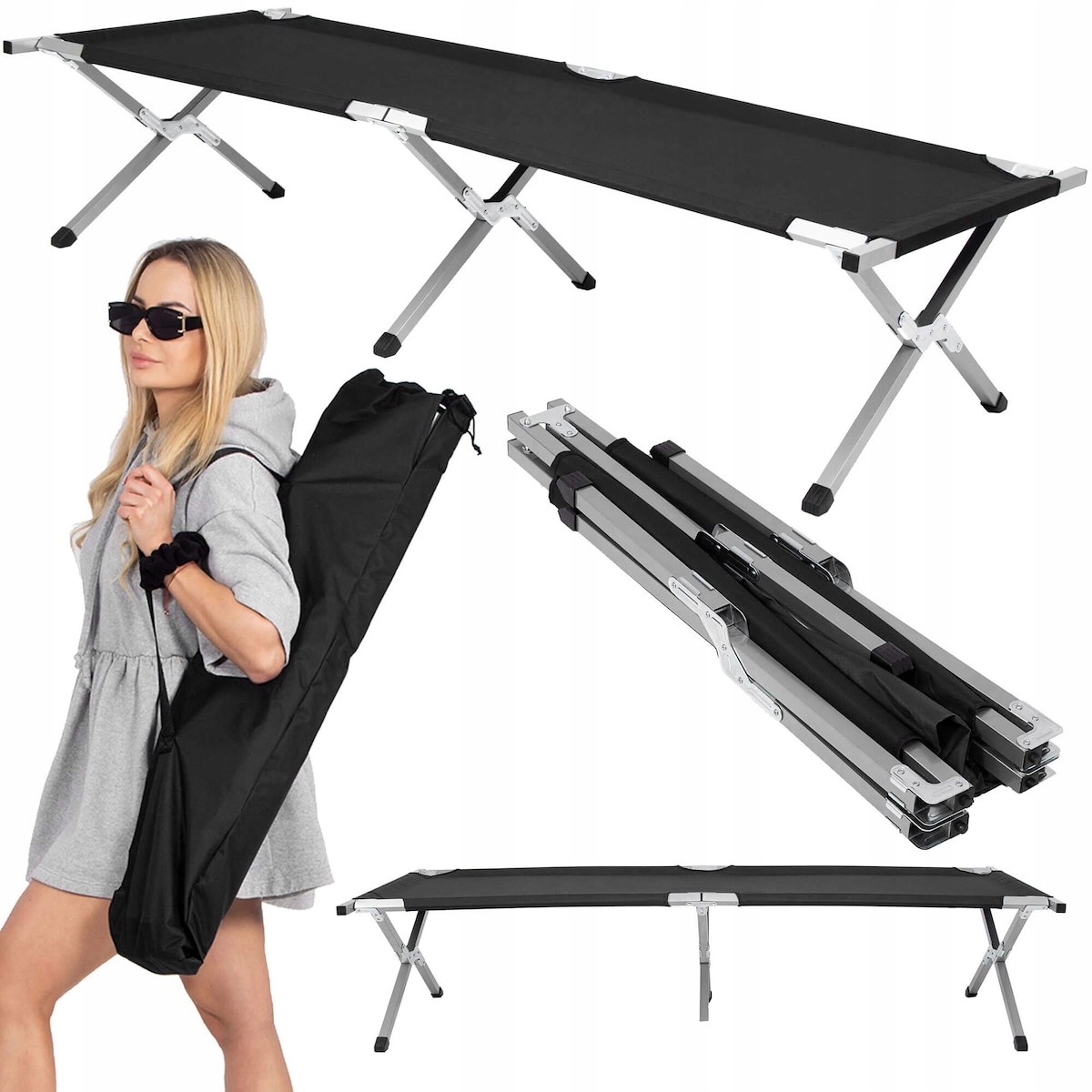 SKŁADANE ŁÓŻKO TURYSTYCZNE POLOWE LEKKIE KANADYJKA 190x74 LEŻANKA PRZENOŚNE Stan opakowania oryginalne