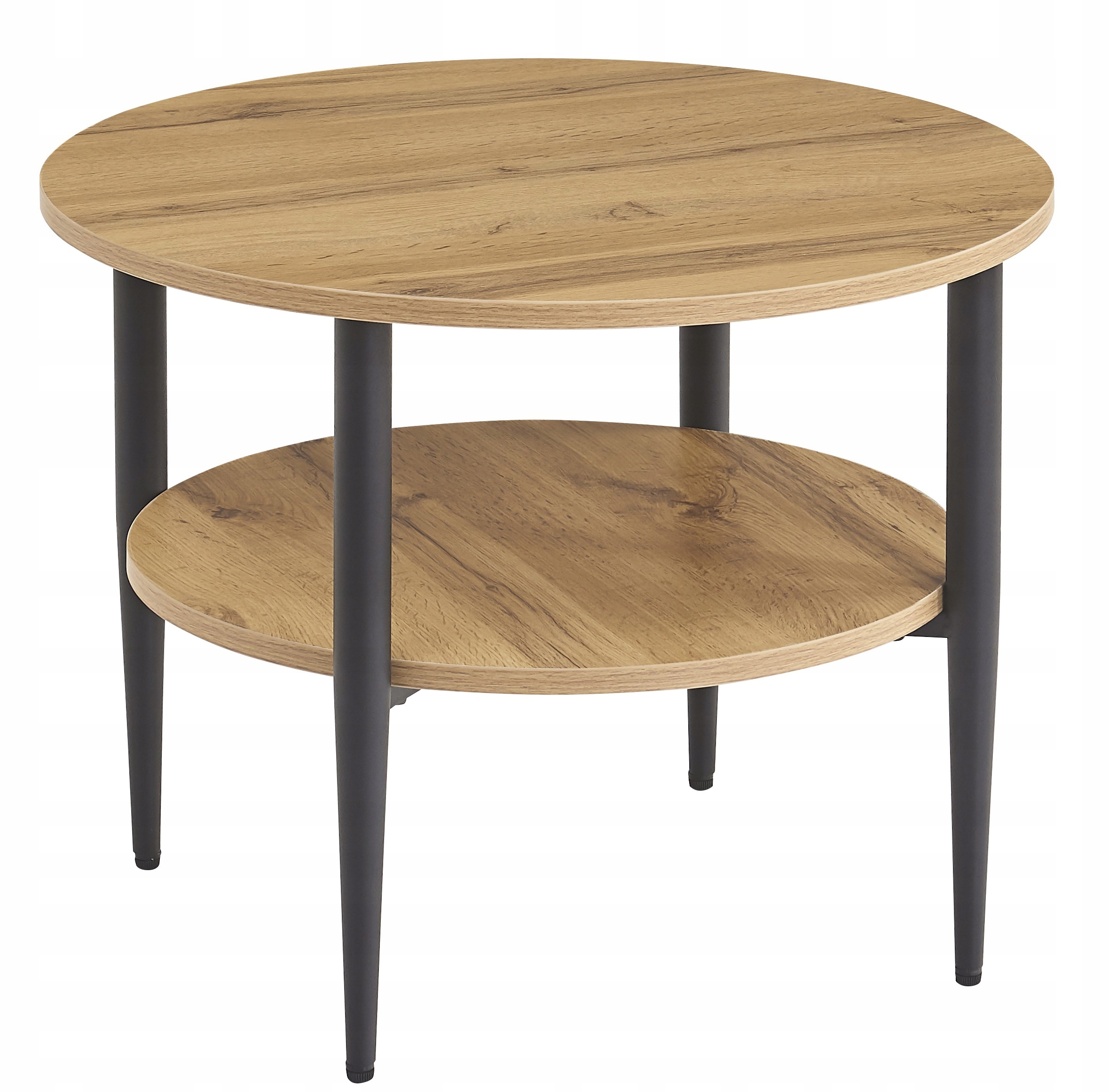 Kulatý Kávový Stolek Loft Industriální Moderní 60 cm S Poličkou Dub