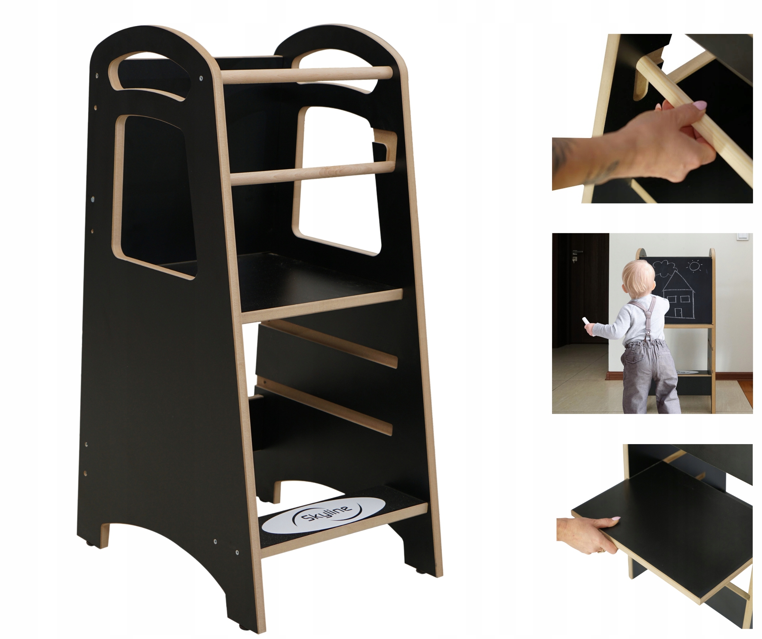 Pomocnik Kuchenny czarny z tablicą Kitchen Helper 86cm Mdf podest Dziecka