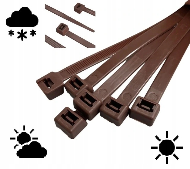 100x Jasne Opaski Zaciskowe Uv Trytki Brązowe 7,6x400 Opaski Kablowe