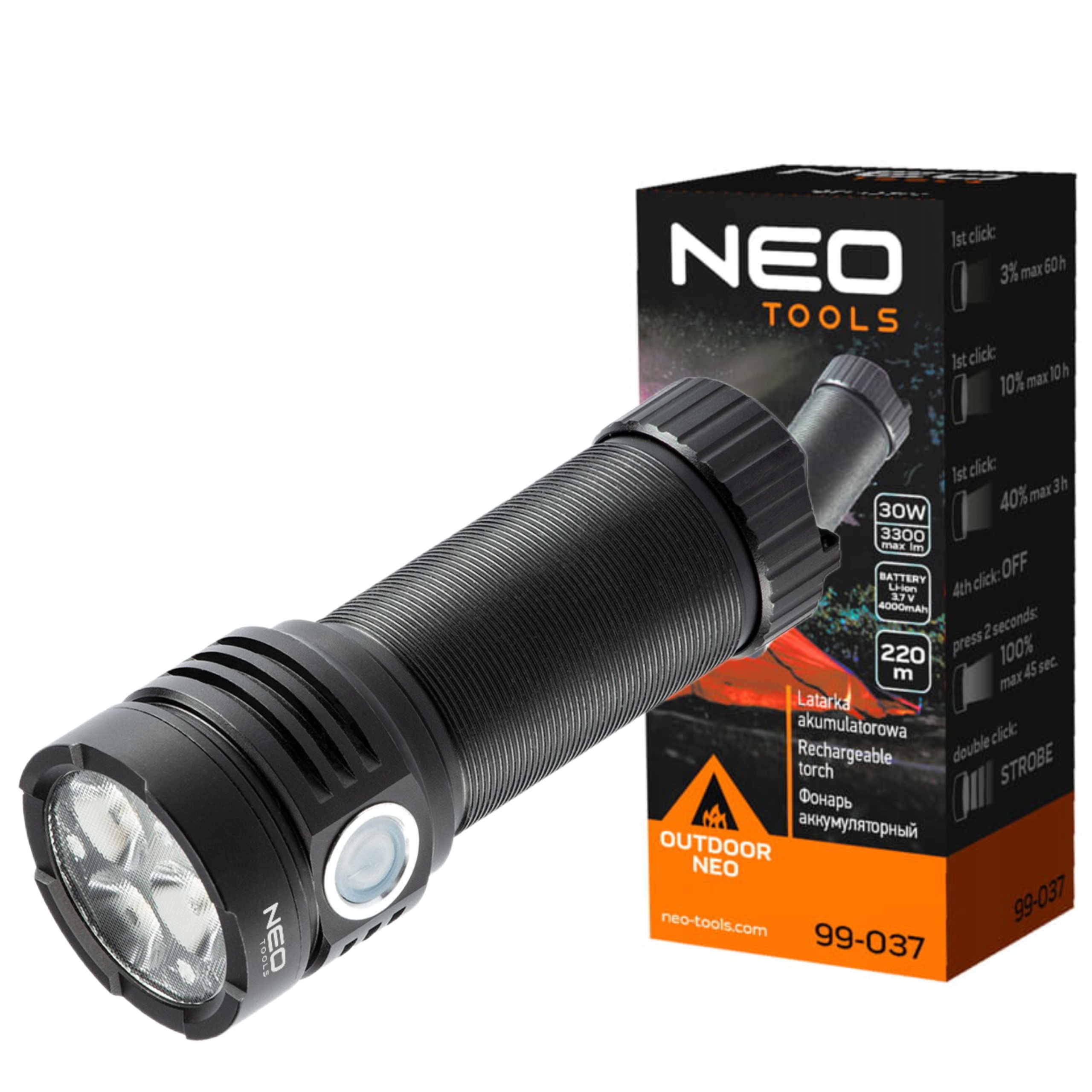 NEO USB акумуляторний ліхтарик 3300LM OSRAM P9 LED