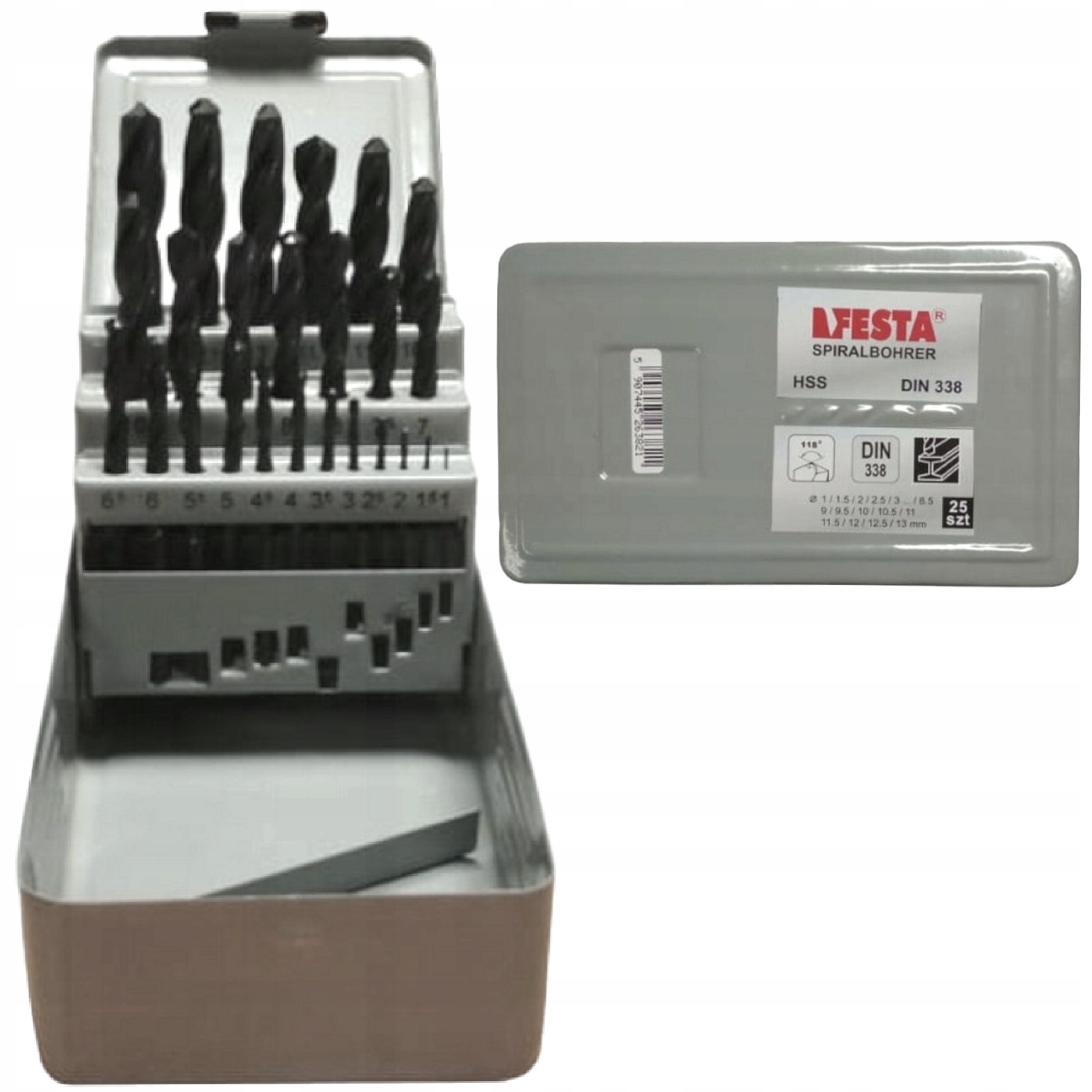 Komplet Wierteł do Metalu 25szt. Festa Din 338 Hss 1-13mm Profesional