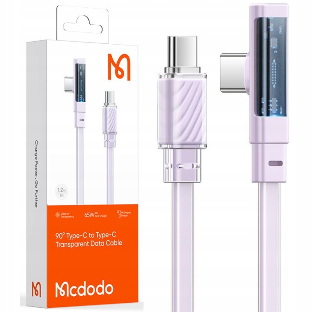 Mcdodo Kabel Usb-c Kątowy 3A 65W Fioletowy 2M Do Szybkiego Ładowania