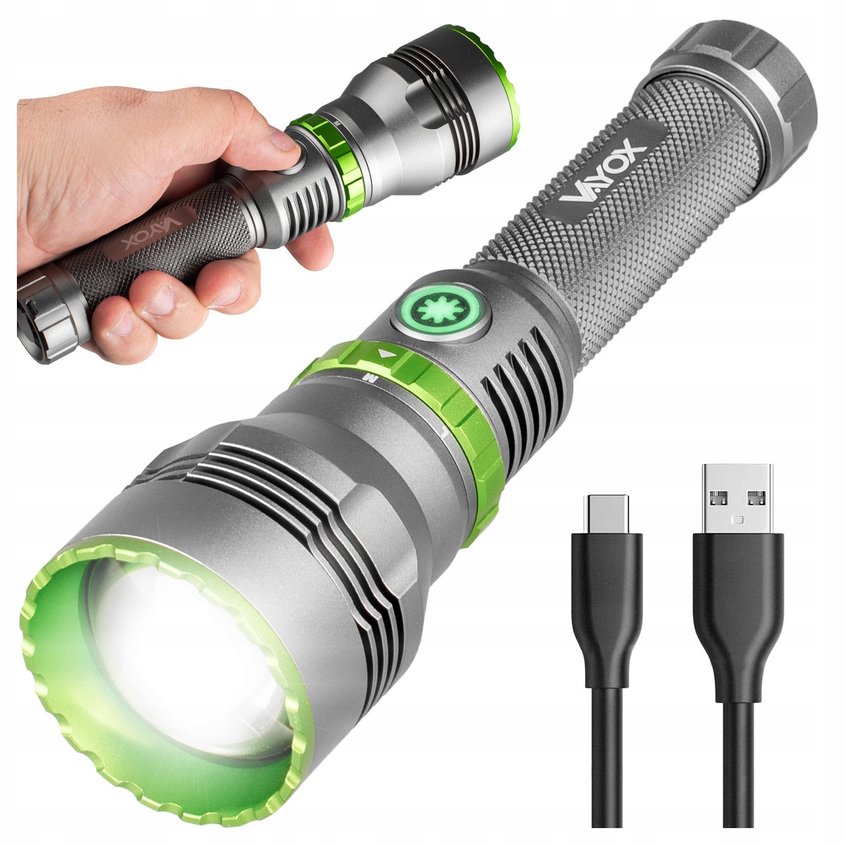 Led Taktická Svítilna Zoom Nabíjecí Usb-c IPX7 1000lm Lampa Pro Vayox
