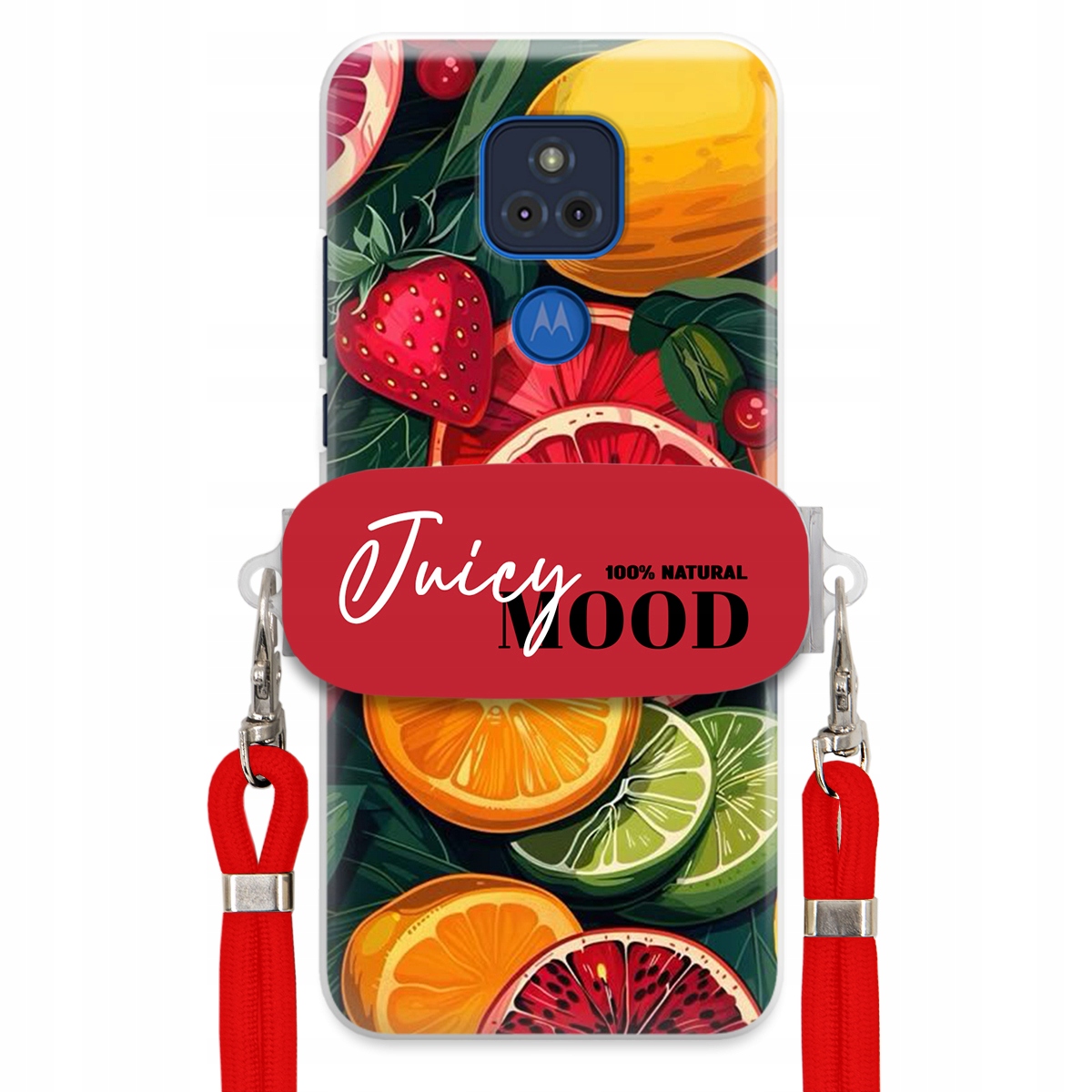 Puzdro pre Motorola G Play 2021 Červené vodítko držiak Fruit Ovocie Juice Mood