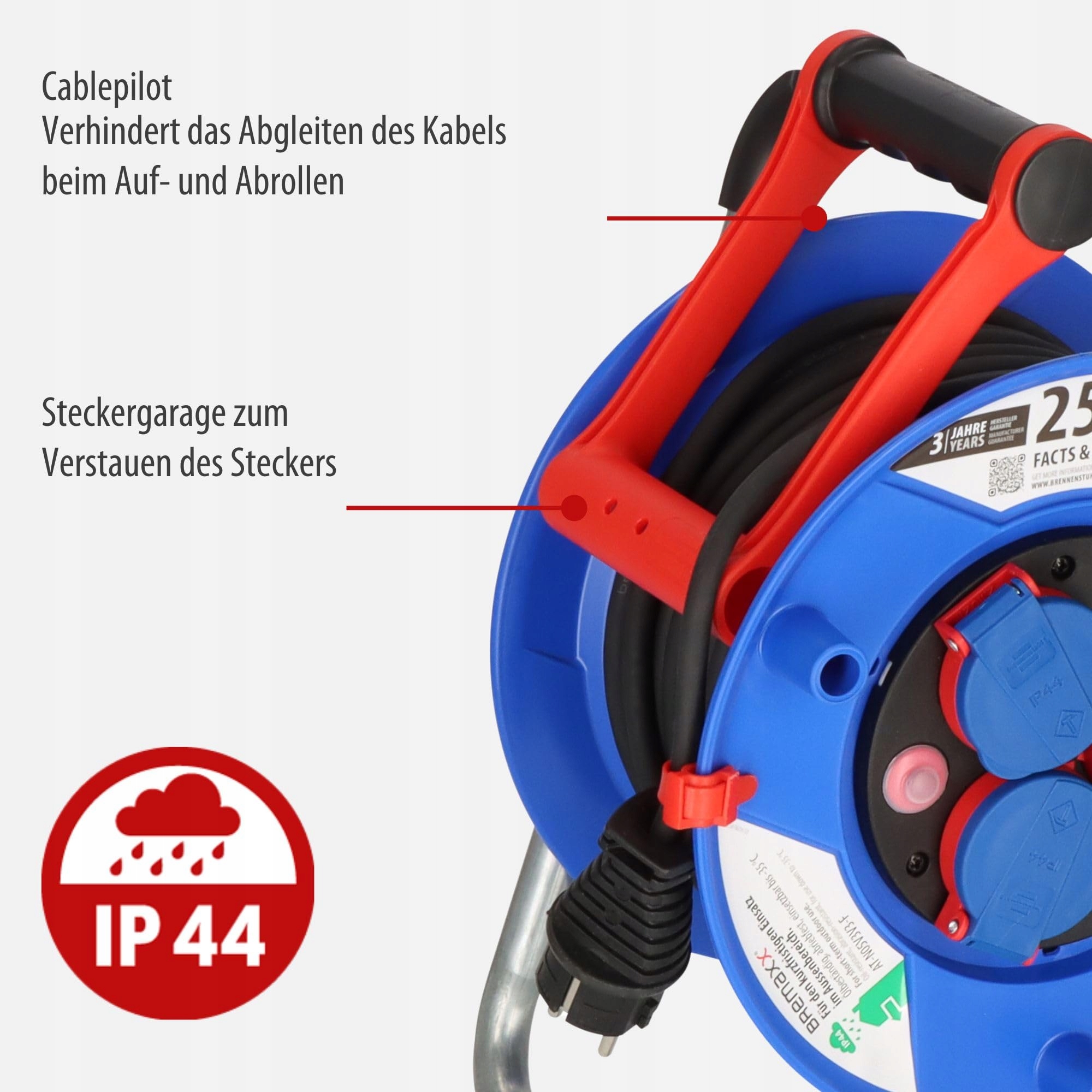BRENNENSTUHL Kabeltrommel 25m Do Użytku Zewnętrznego IP44 Plastik — miniatura 4