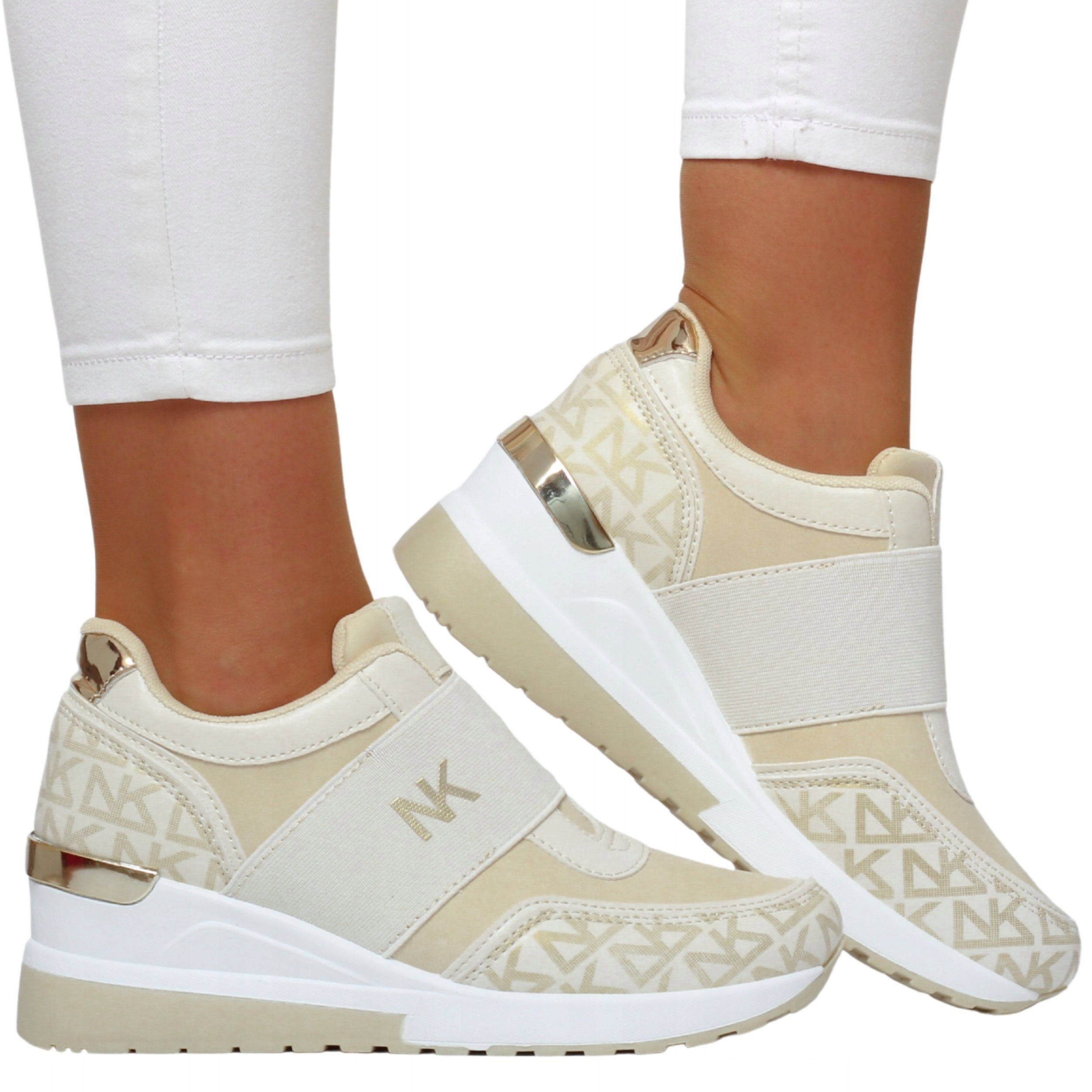 Sneakersy damskie beżowe buty sportowe na koturnie 38