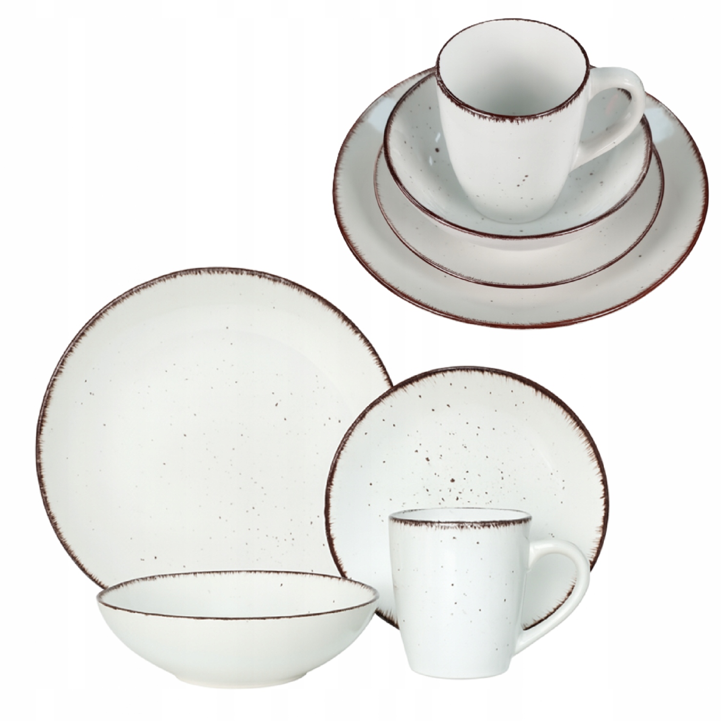 Jídelní servis sada Livello pro 6 osob, 24 kusů, talíře, hrnky, bílá barva