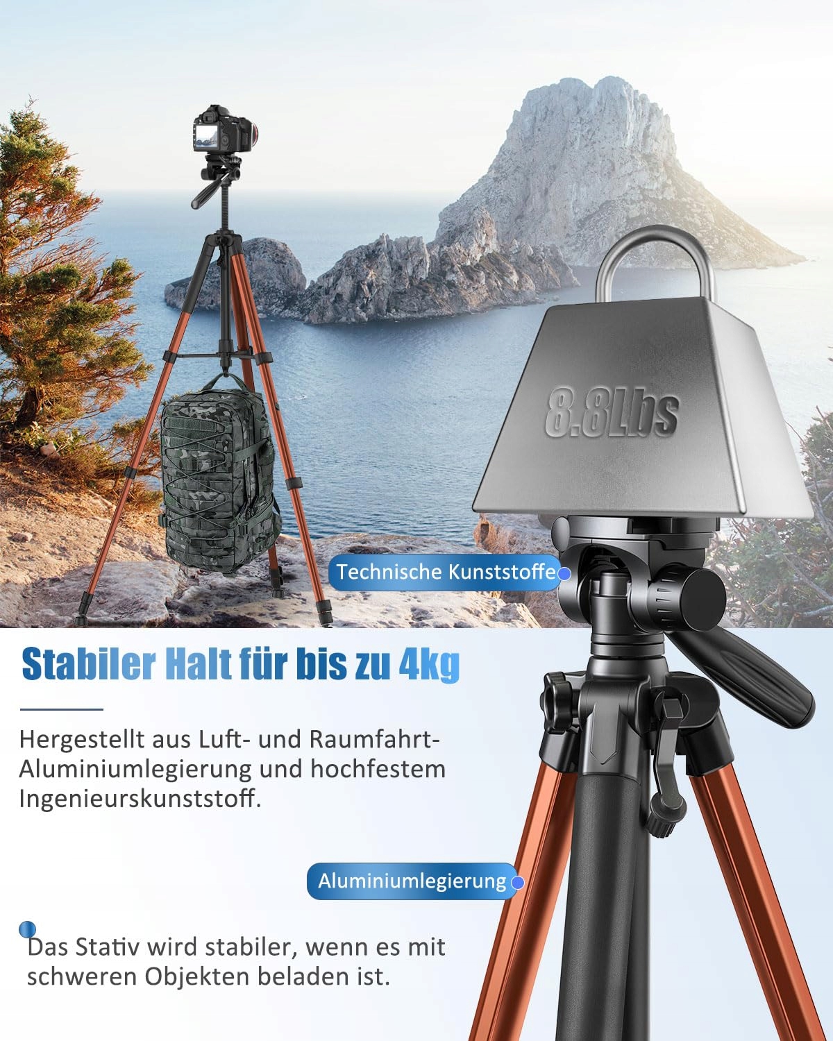 POLAM-FOTO Statyw Aluminiowy 188 cm Z Torbą Do Aparatów i Telefonów — miniatura 2