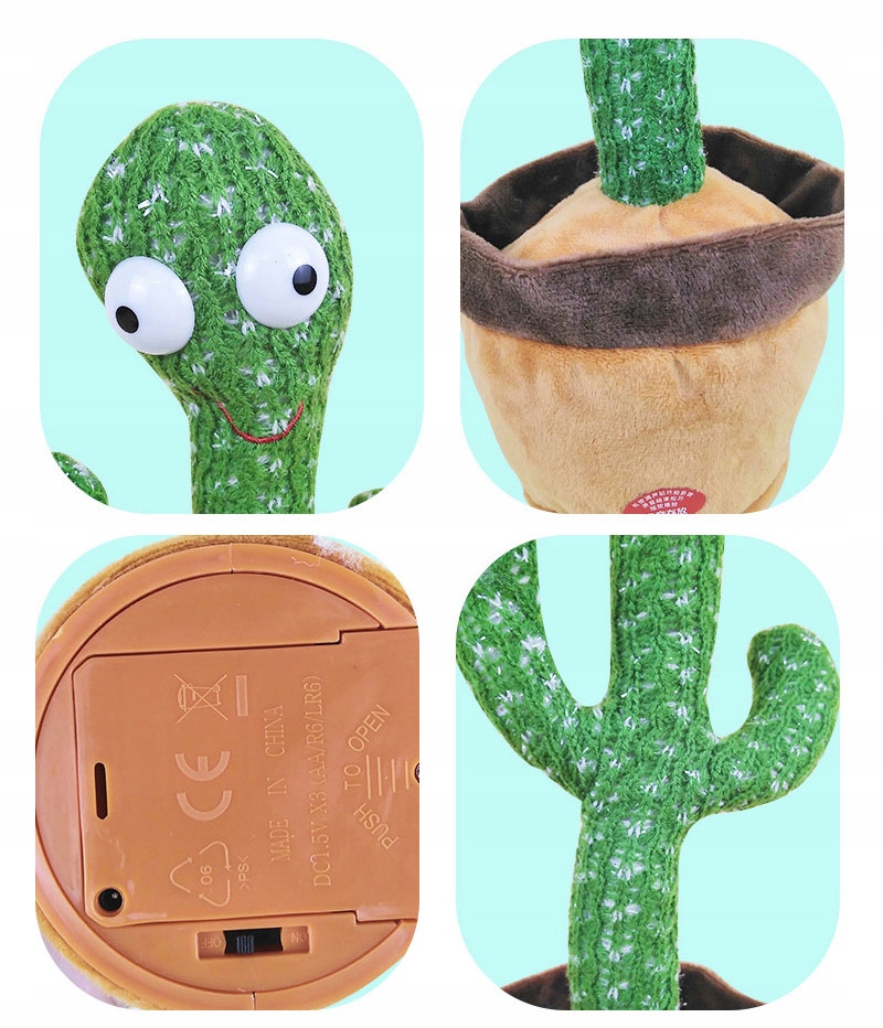 ŚPIEWAJĄCY TAŃCZĄCY ZABAWKA KAKTUS POWTARZA +LED Efekty dźwiękowe świetlne