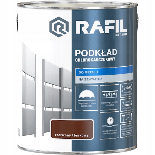 Rafil Podkład Chlorokauczukowy 3L Czerwony Tlenkowy Grunt Do Metalu