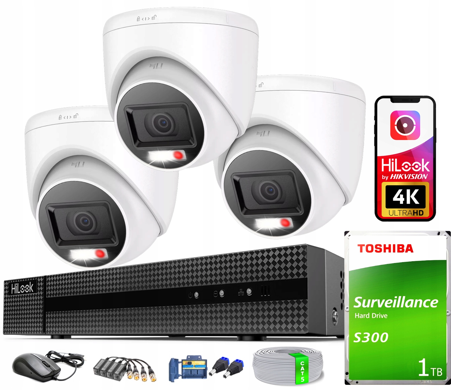 8MPx monitorovací sada HiLook Hikvision 3 Kamery TVI-T8M-20DL Hybrid Light