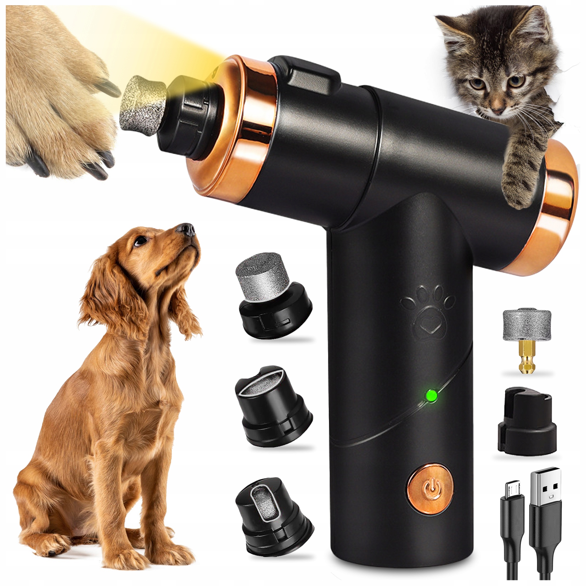 Levně Elektrický Pilník Na Stříhání Drápků Pro Psa Kočku Frézka Led 3 Frézy