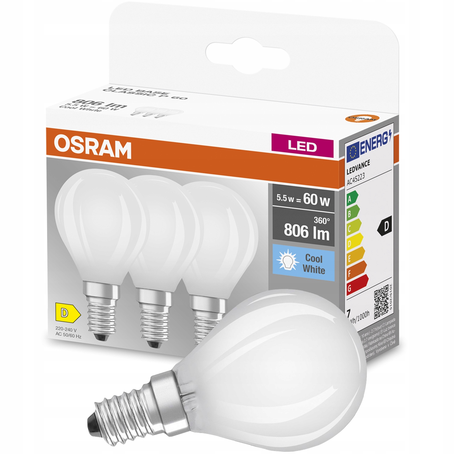 3x Żarówka LED E14 5,5W = 60W 4000K FILAMENT OSRAM