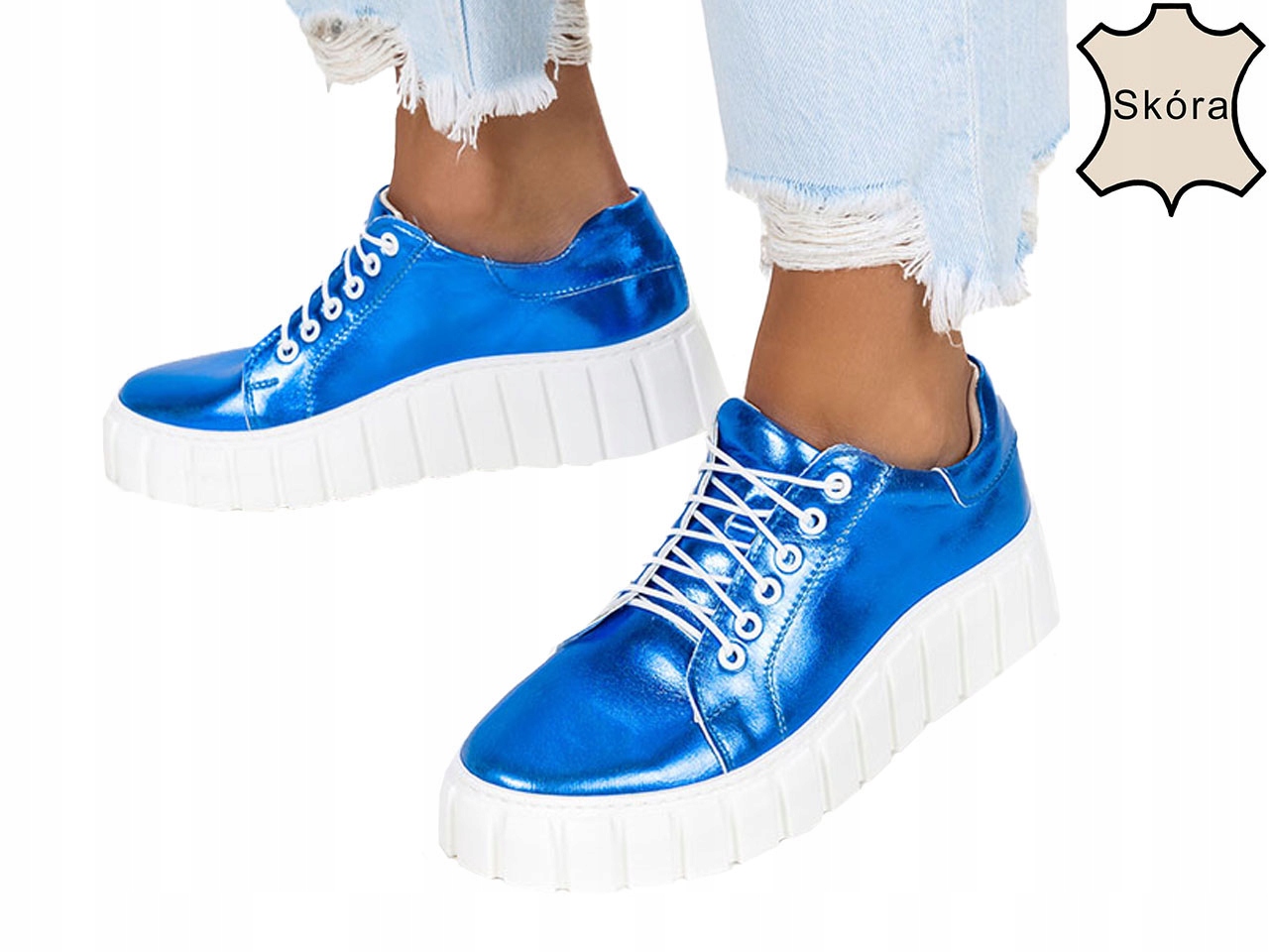 Creepersy Damskie Skórzane Buty Metaliczne New 38