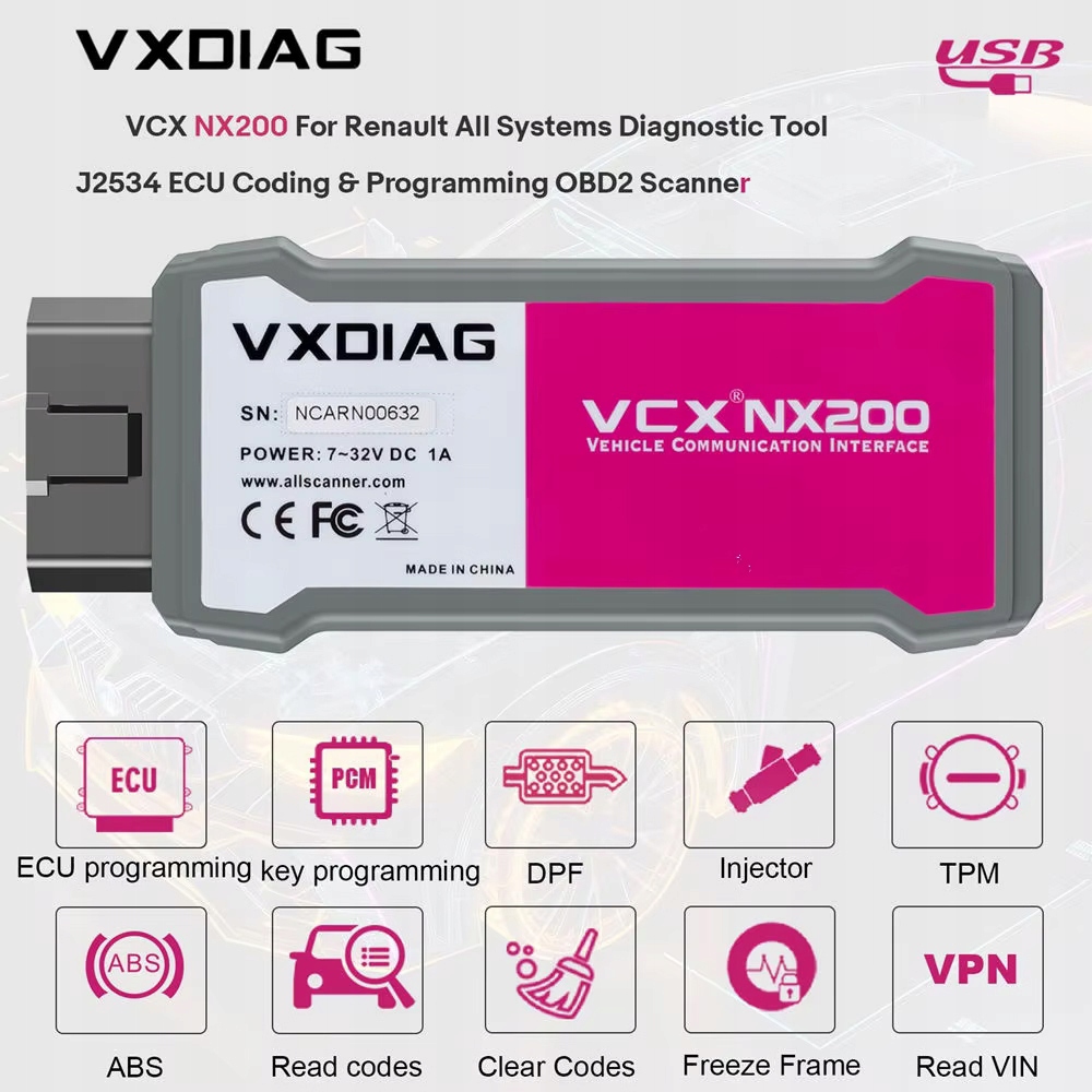 Interfejs VXDIAG VCX NANO RENAULT DACIA J2534 CAN CLIP OBD — zdjęcie 3