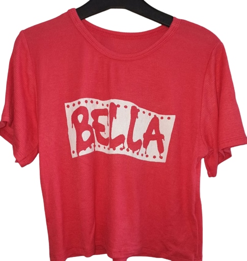 

Bluzka dziewczęca prążkowana krótka koral 122/128