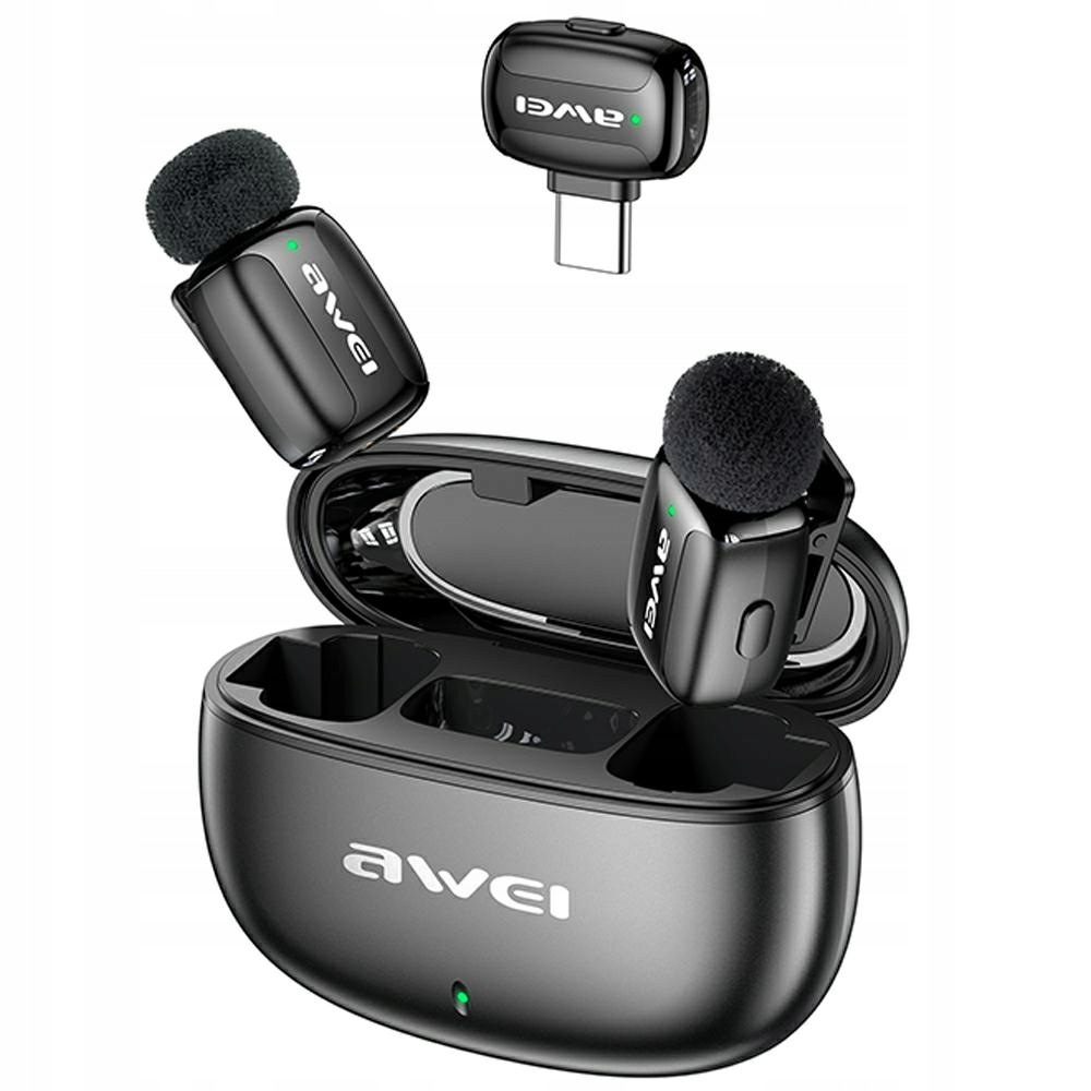 Bezprzewodowy Mikrofon Krawatowy Awei MK5 Duo Ai-Voice czarny