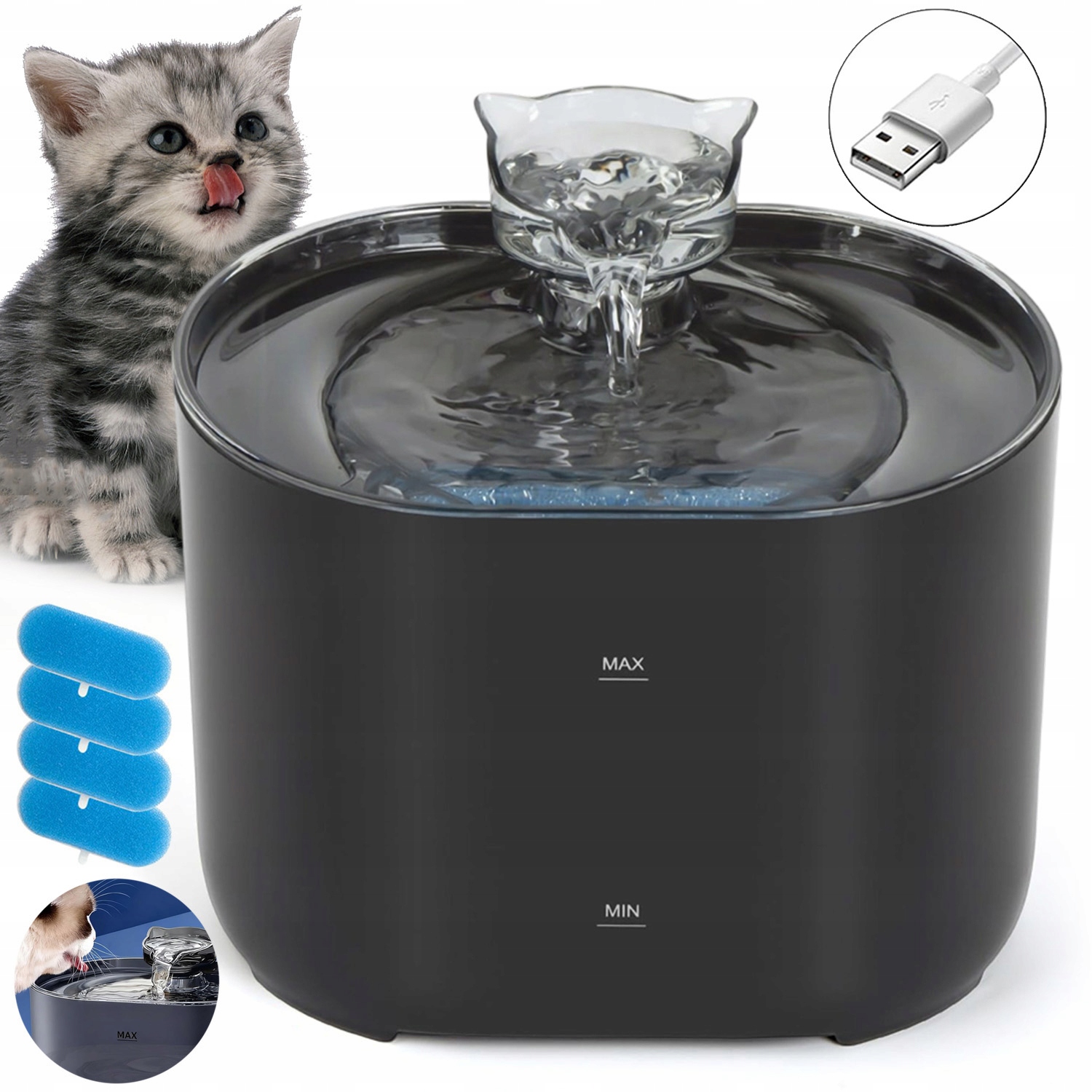 Levně Napáječka Pro Kočky Psa Fontána Automatická Inteligentní 2,2 L Tichá Filtry