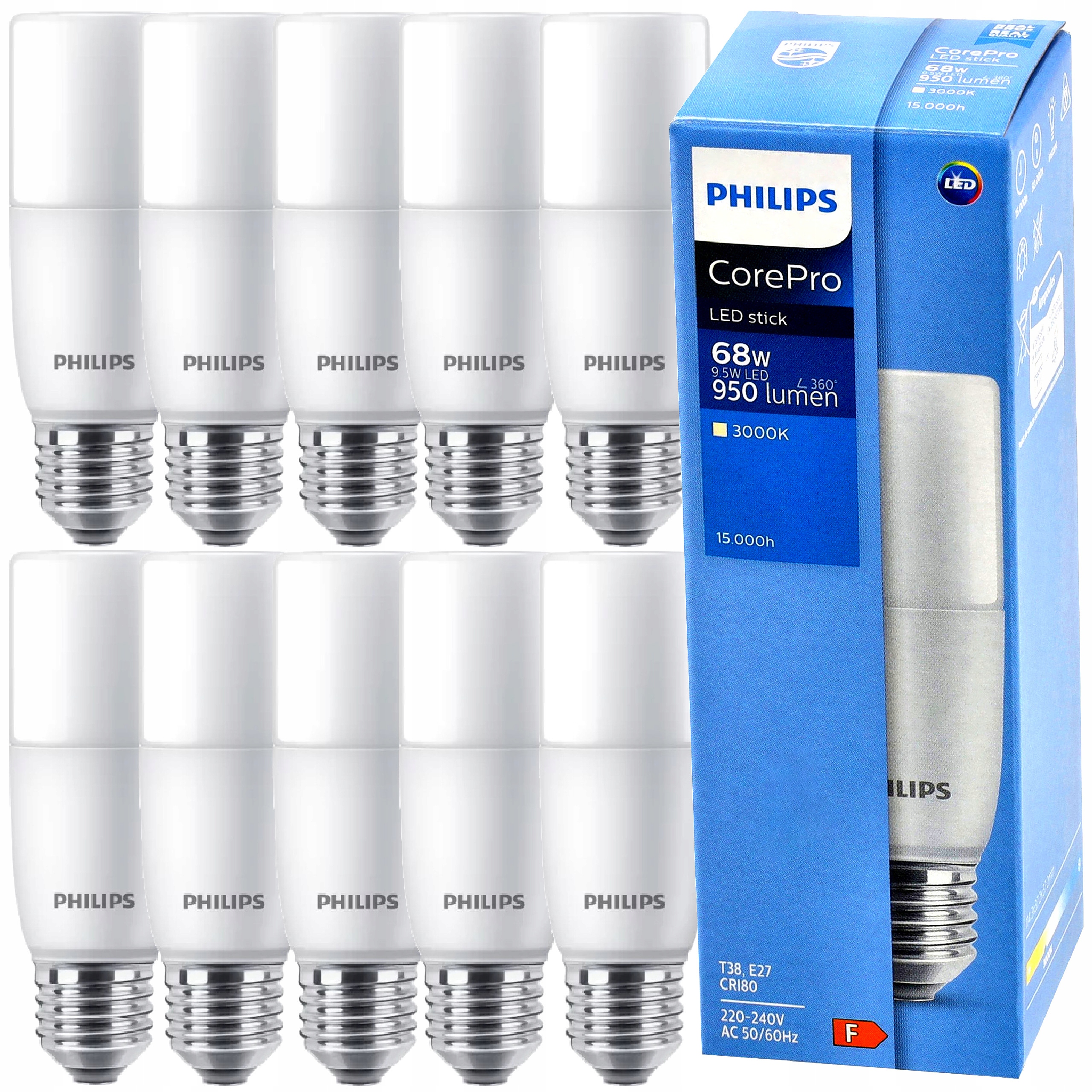 Philips Led žárovky E27 9,5W 68W 950lm 3000K T38 EyeComfort CorePro 10x