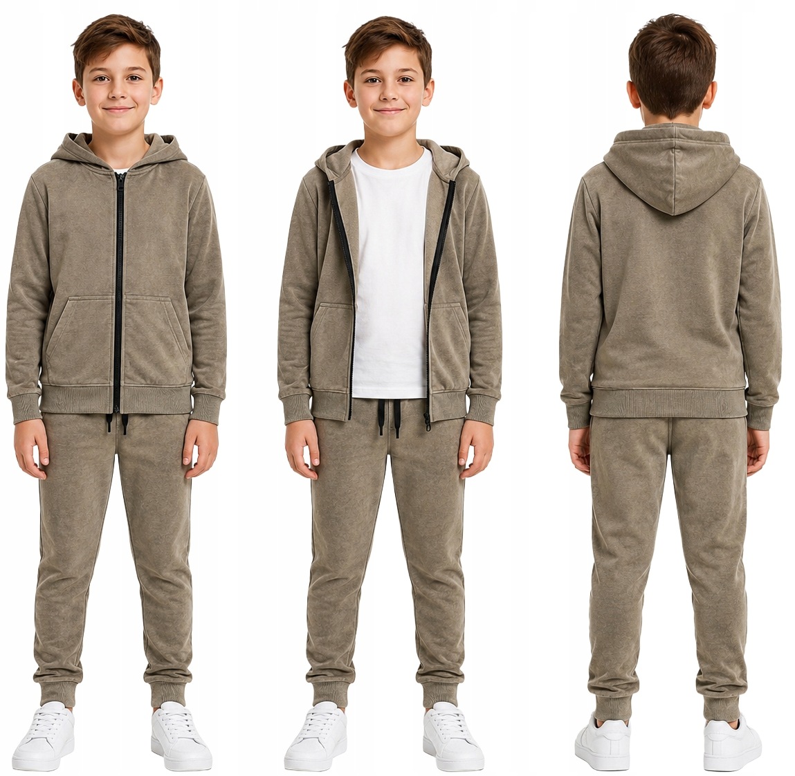 Dres chłopięcy 3-częściowy Tie-dye bezowy Komplet dresowy 152/158