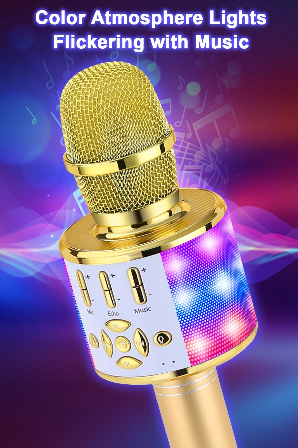 BONAOK Magiczny Karaoke Mikrofon Bluetooth Dla Dzieci i Dorosłych Złoty — miniatura 2