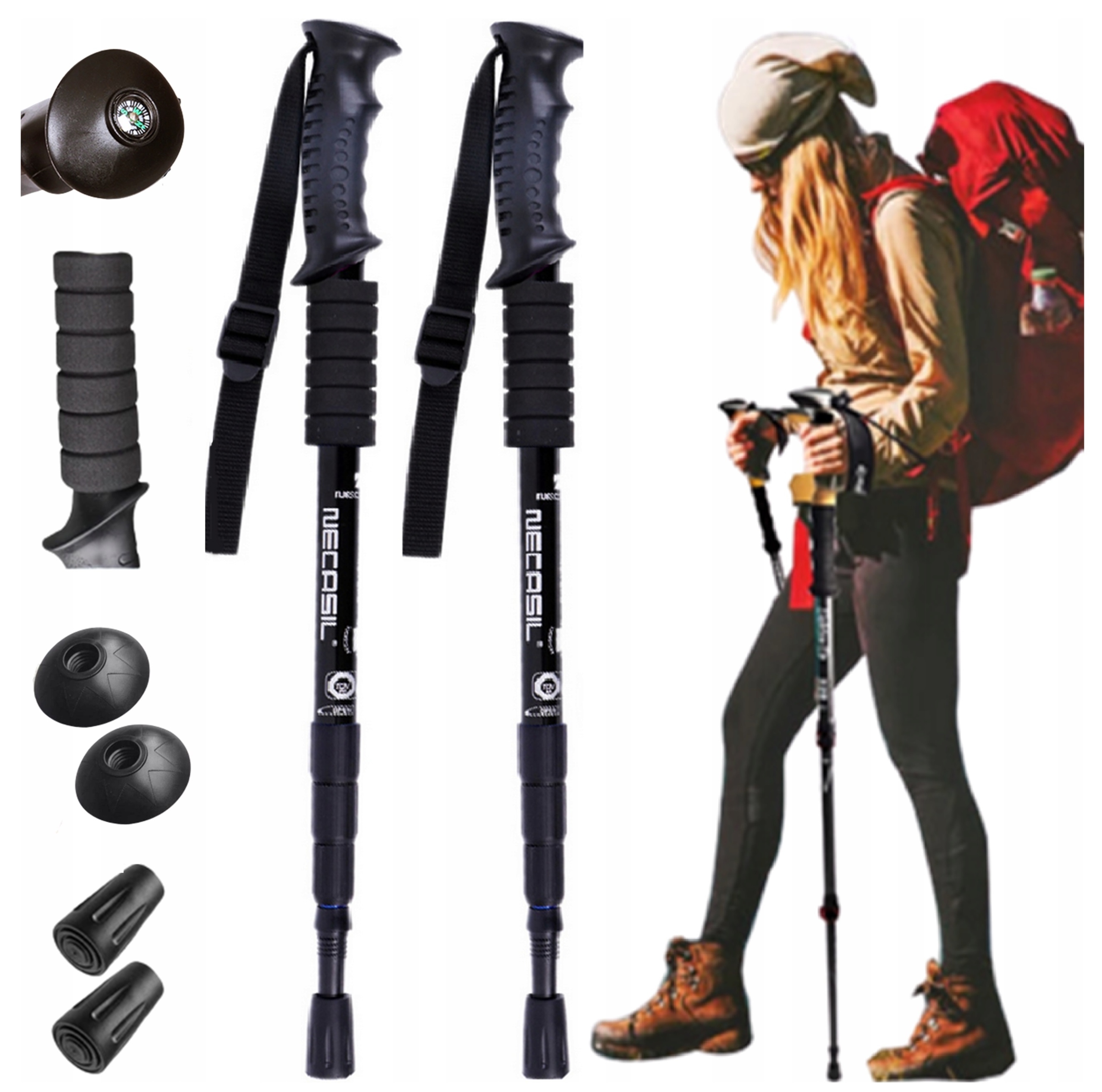 turistické trekové hole s kompasem 63-135 cm různé barvy