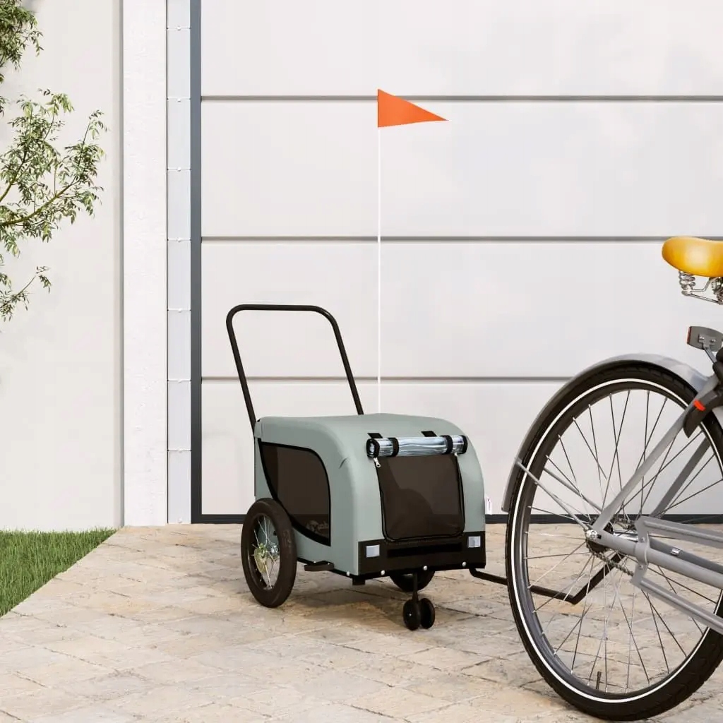 Levně Vidaxl Cyklistický vozík pro psa šedý a černý oxfordský materiál a žehlička