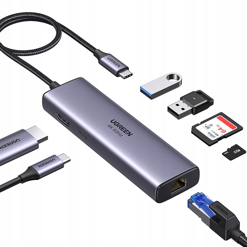 Usb-c hub adaptér Ugreen CM512 2x Usb 3.0, Hdmi 4K, RJ45, Sd/tf, Pd