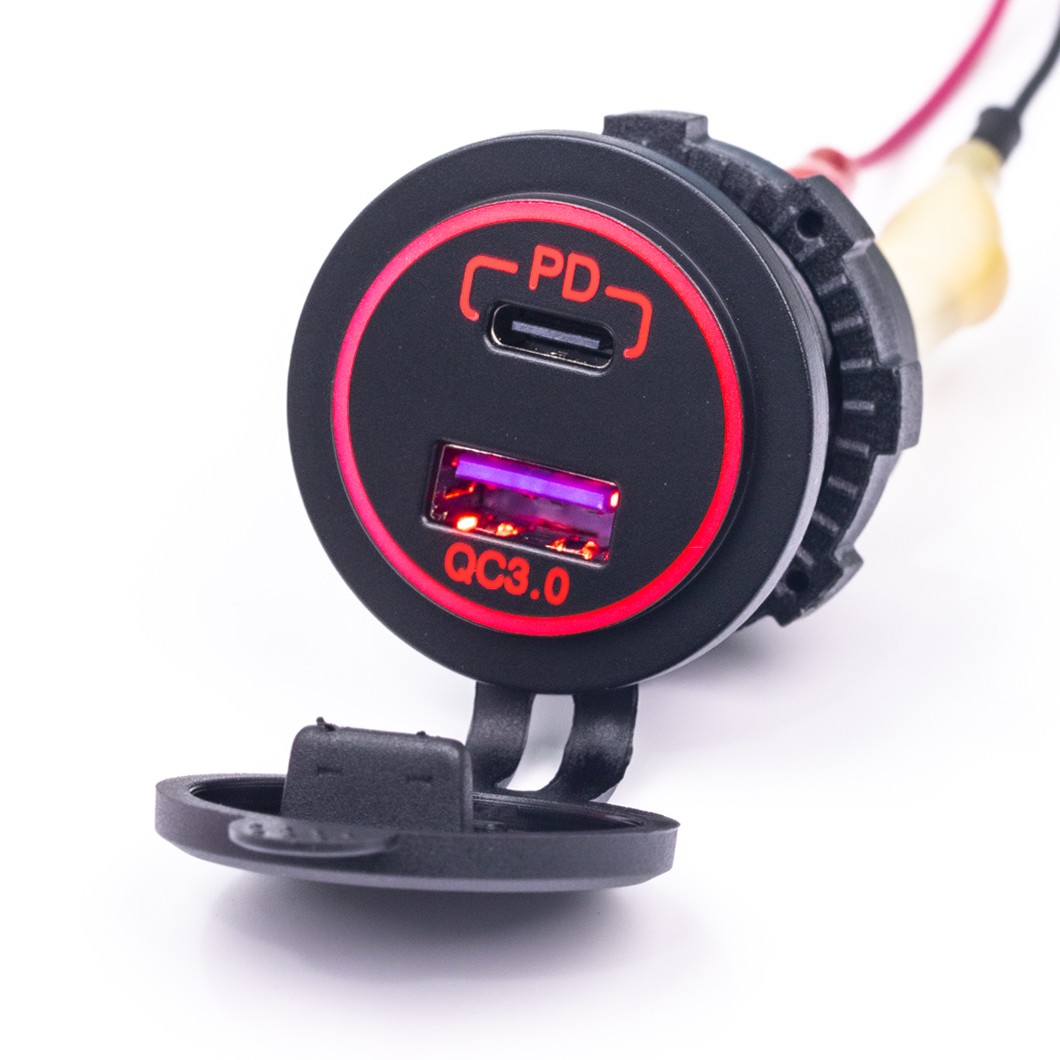 ŁADOWARKA USB C+A QC 3.0 PD CZERWONY 36W DO ZABUDOWY QUICK CHARGE