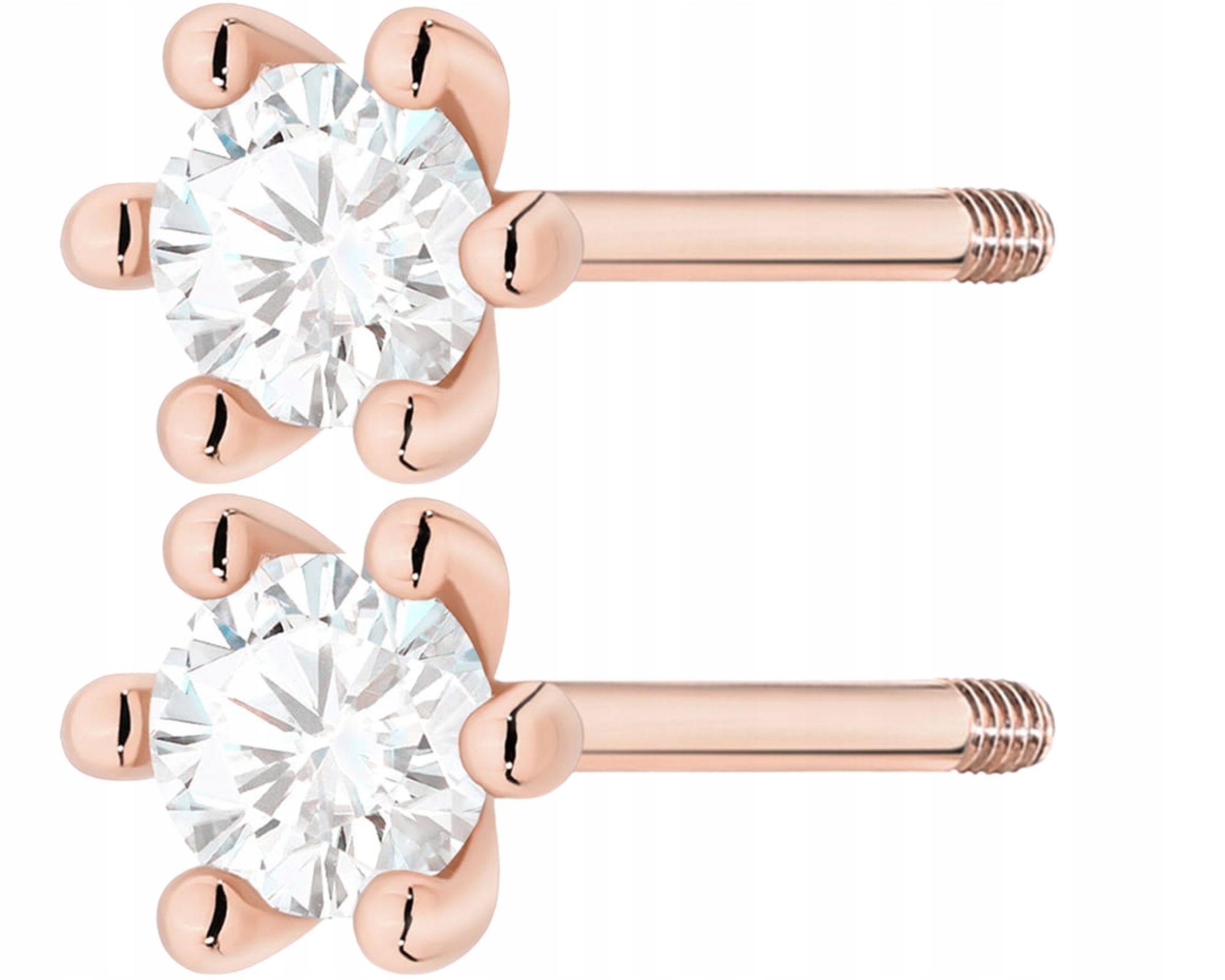 Růžové Zlato Náušnice S Diamantem, Klasická Tyčinka Gravírování