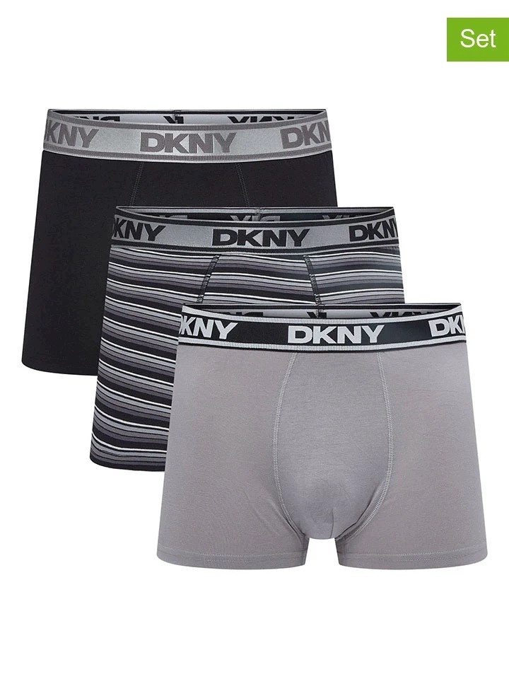 Pánské boxerky slipy Dkny vel. M 3 ks bavlna šedé, černé pruhy
