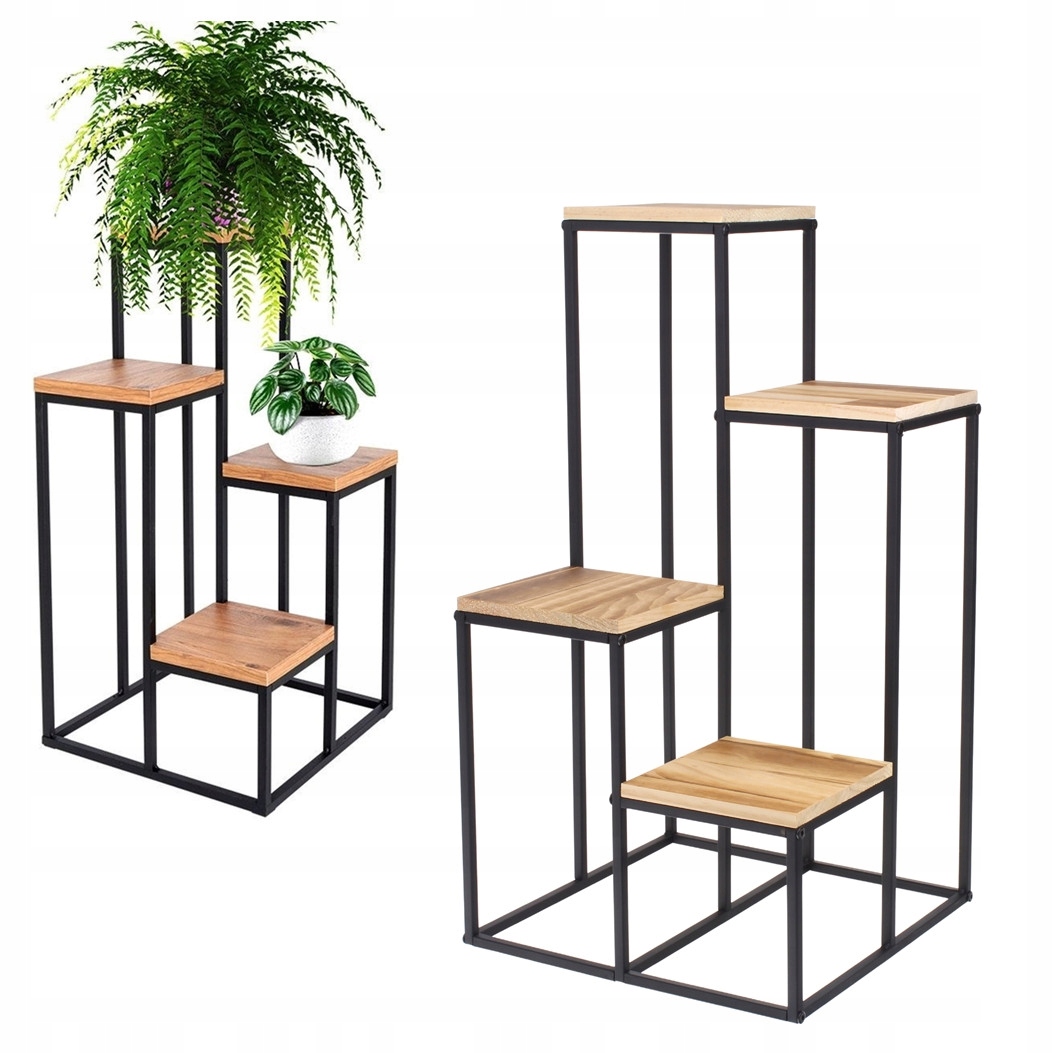Držák Na Květináč Stojan na květiny Rostliny Kovový Stojící regál 4 police Loft 67 cm