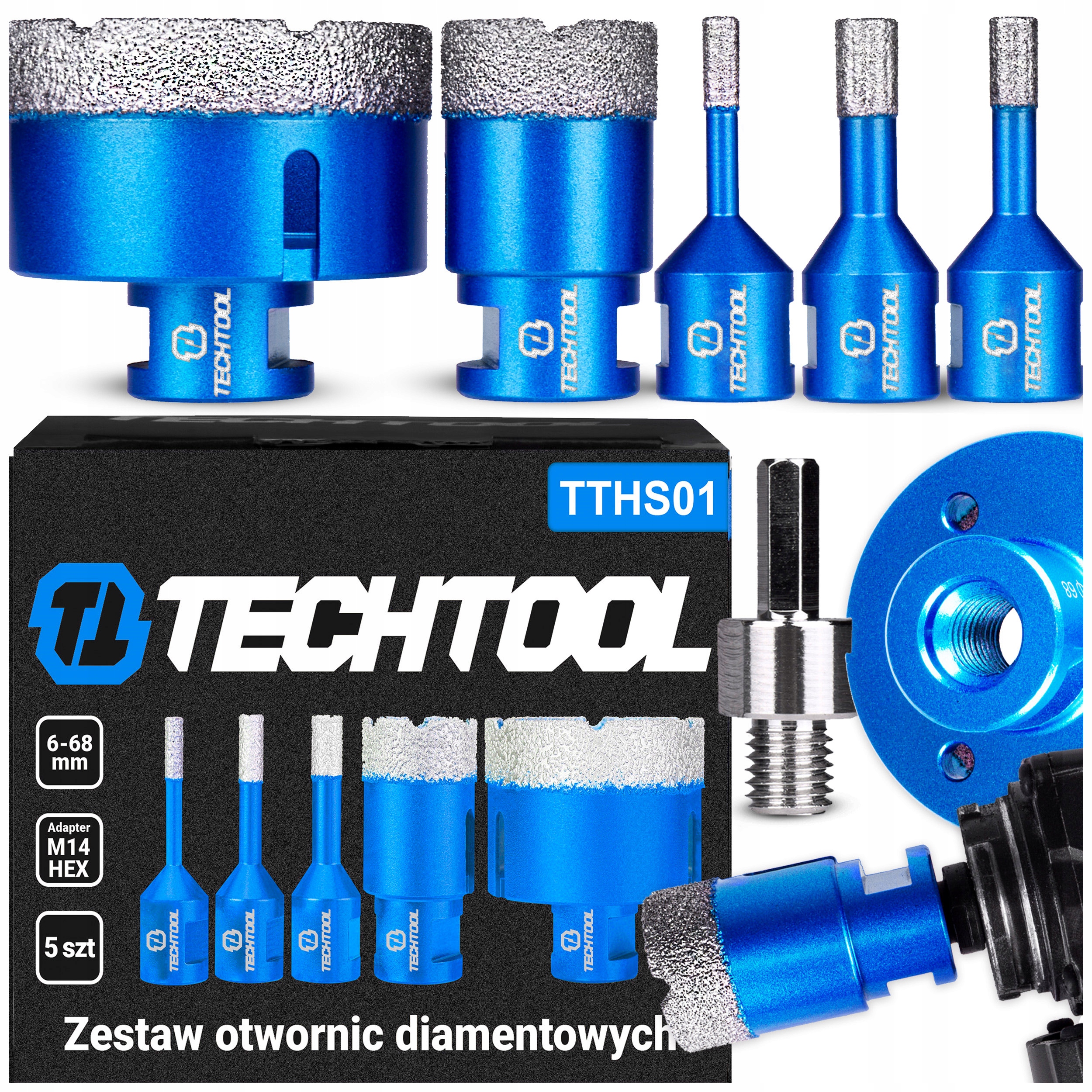 Otwornica Diamentowa Koronka Do Gresu Płytek Zestaw Otwornic 6-68MM+ADAPTER