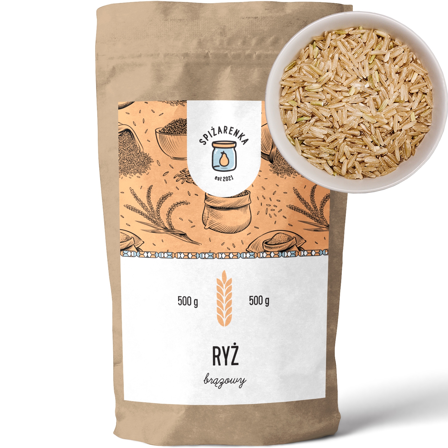 Rýže Hnědá dlouhozrnná Brown Rice přírodní 500 g Spiżarenka