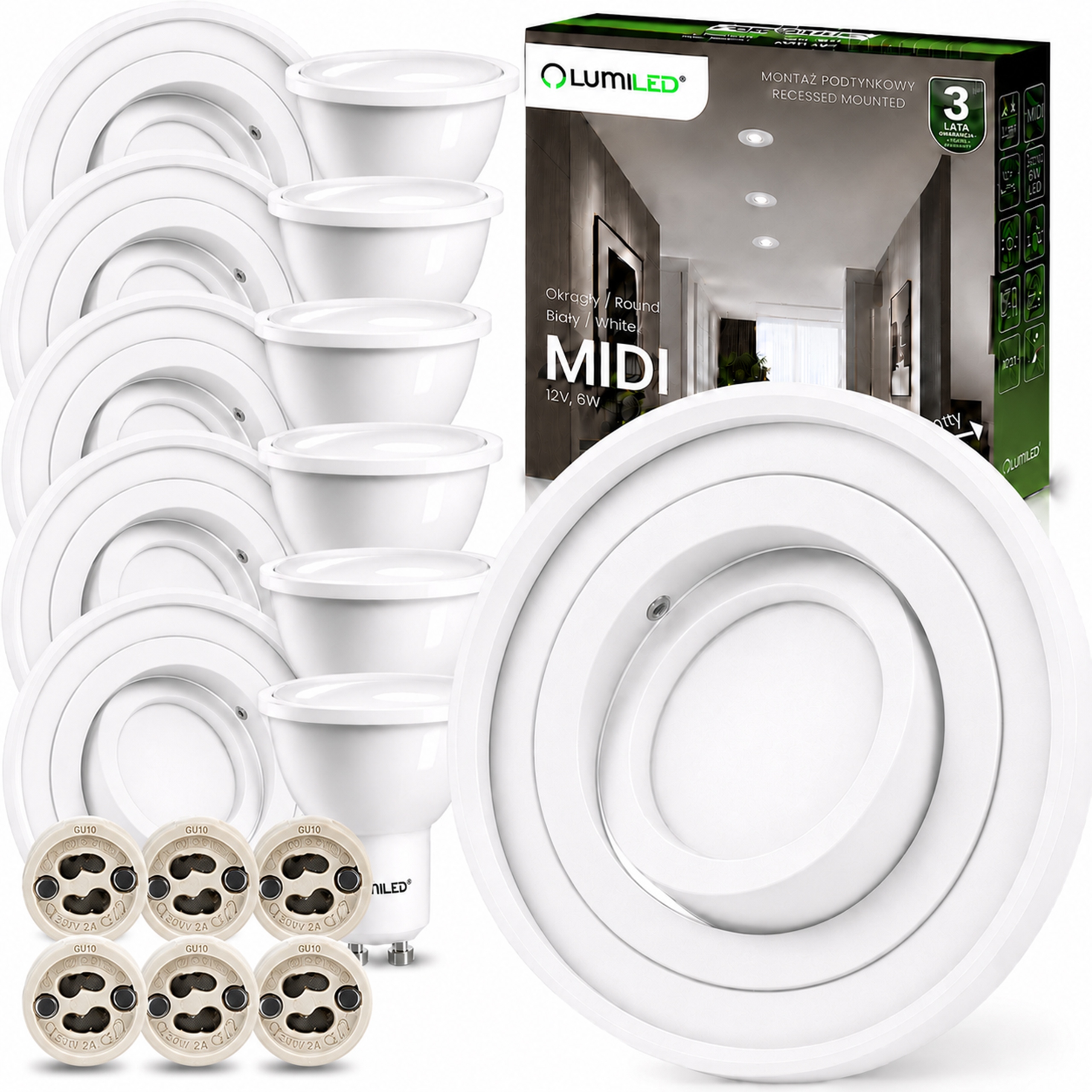 6x Podomítkové svítidlo 6W Halogenová Spot Tuba Lampa Pohyblivá Led žárovka GU10
