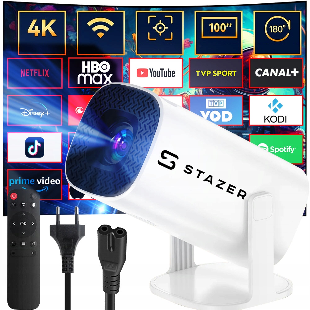 Projektor Android Tv Wifi Full Hd Přenosný Smart Reproduktor Dárek