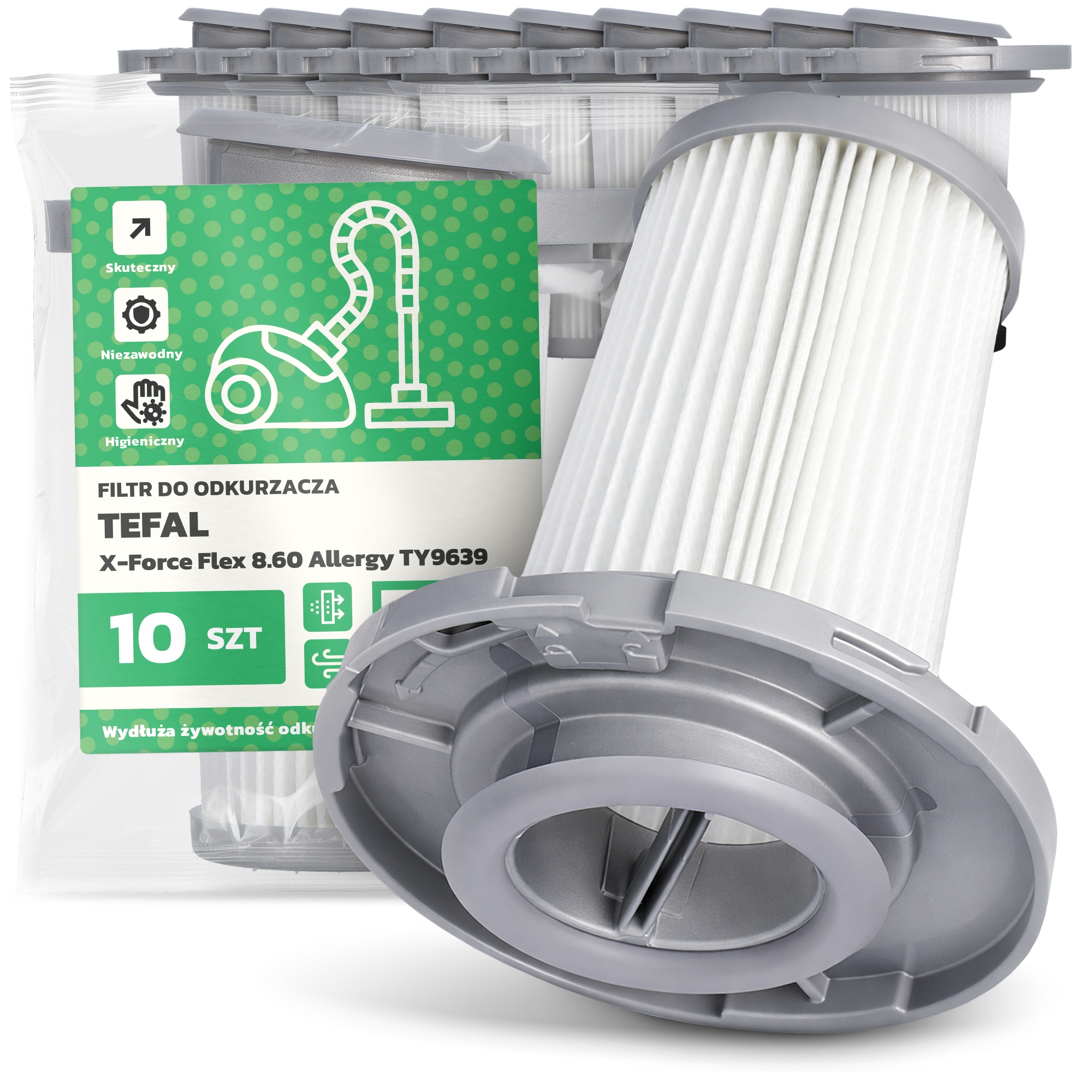 10 x Filtr Pro Vysavač Tefal X-Force Flex 8.60 Allergy TY9639 Em-w