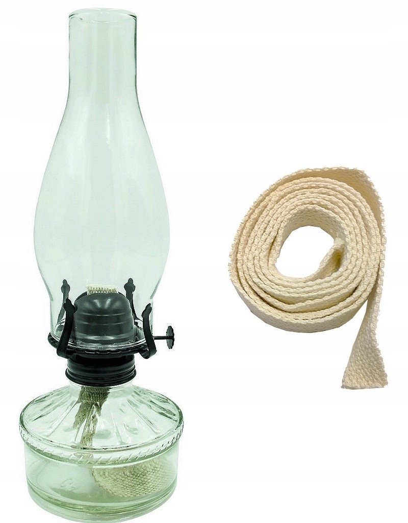 STYLOWA SZKLANA LAMPA NAFTOWA + ZAPASOWY KNOT 1m.