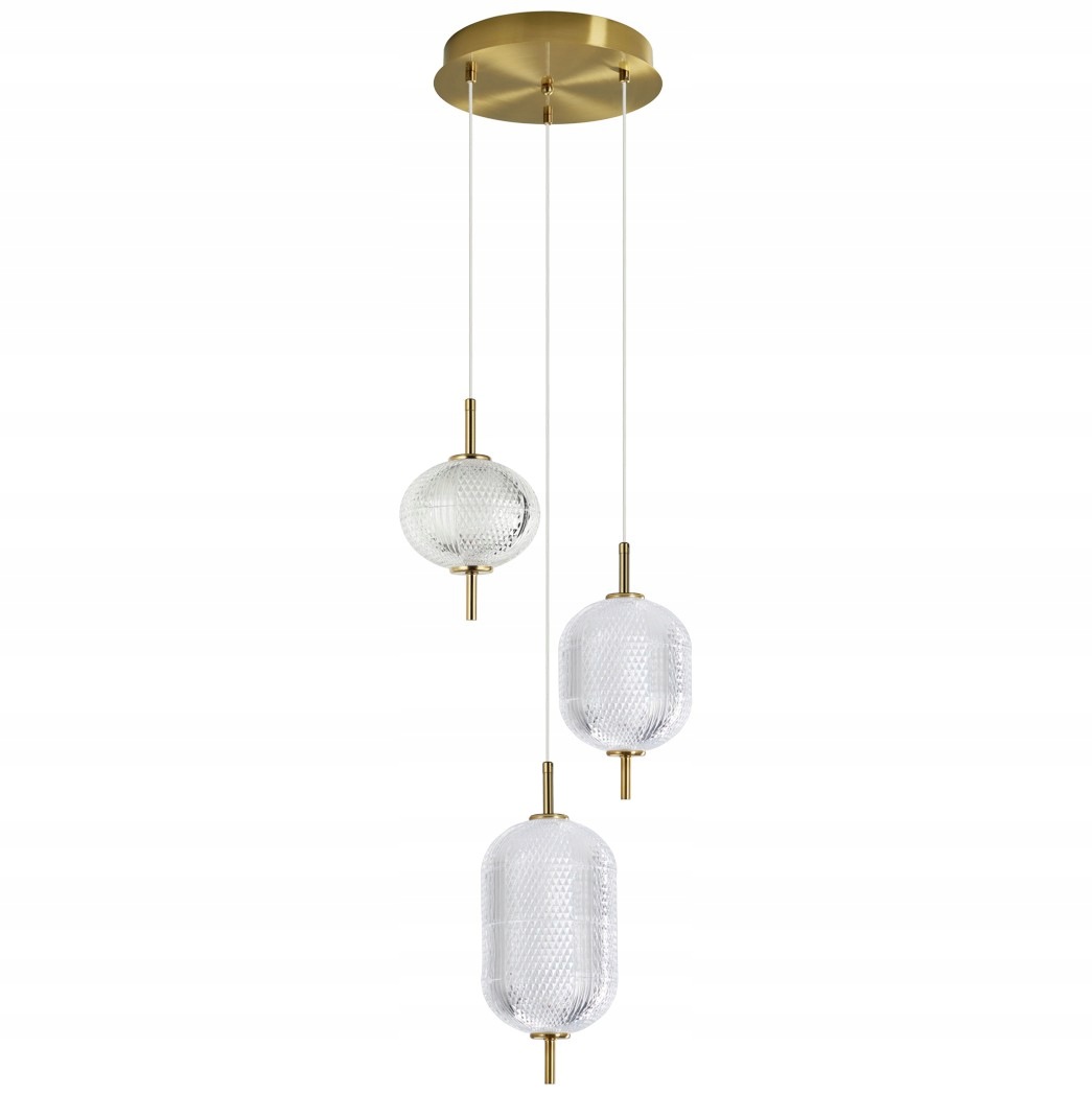 Lampa wisząca, sufitowa złota Led trzy klosze do salonu, pokoju Corado