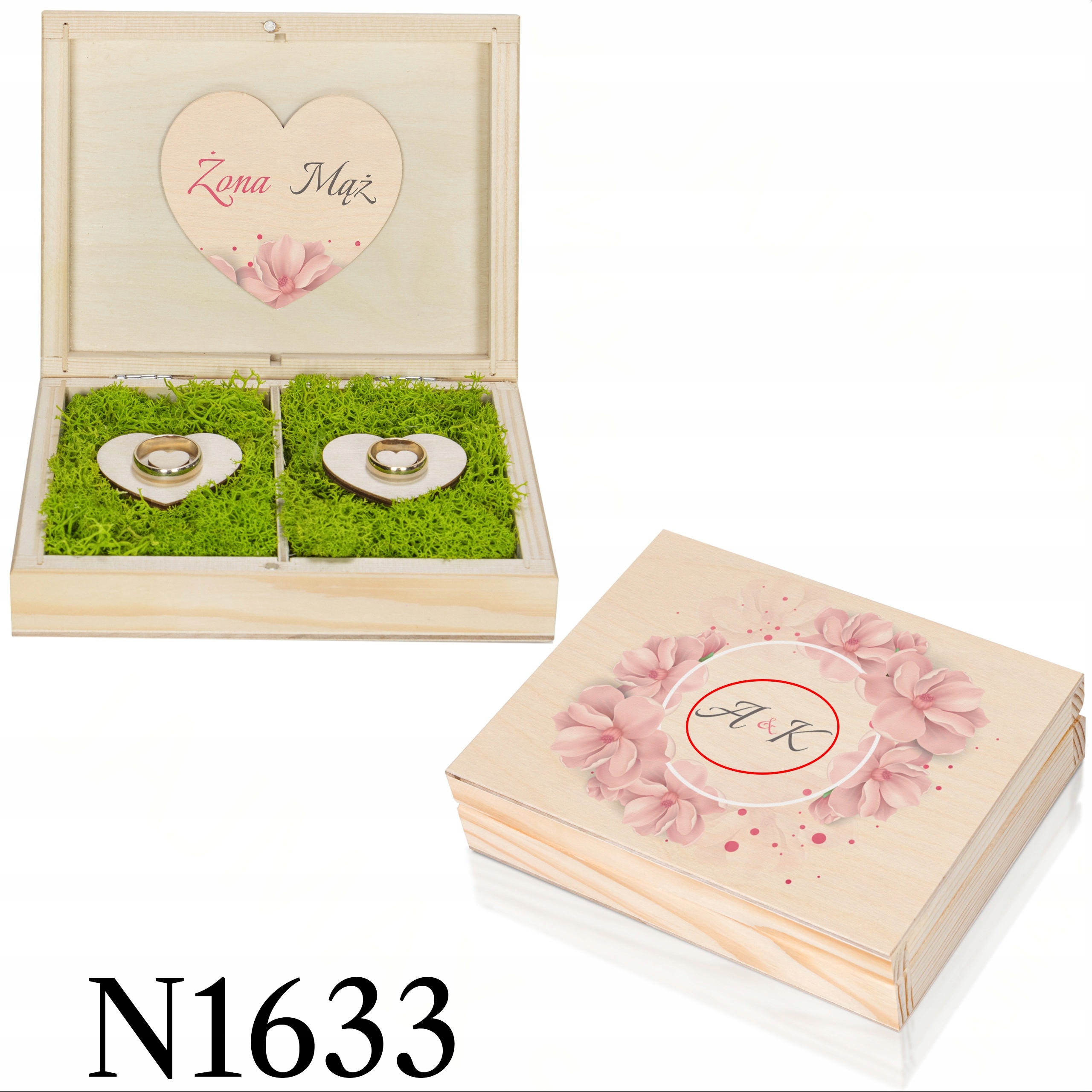 Pudełko na obrączki z TWOIM Tekstem Mech Ślub Wesele Eleganckie ZESTAW wzór Wysokość produktu 3.7 cm