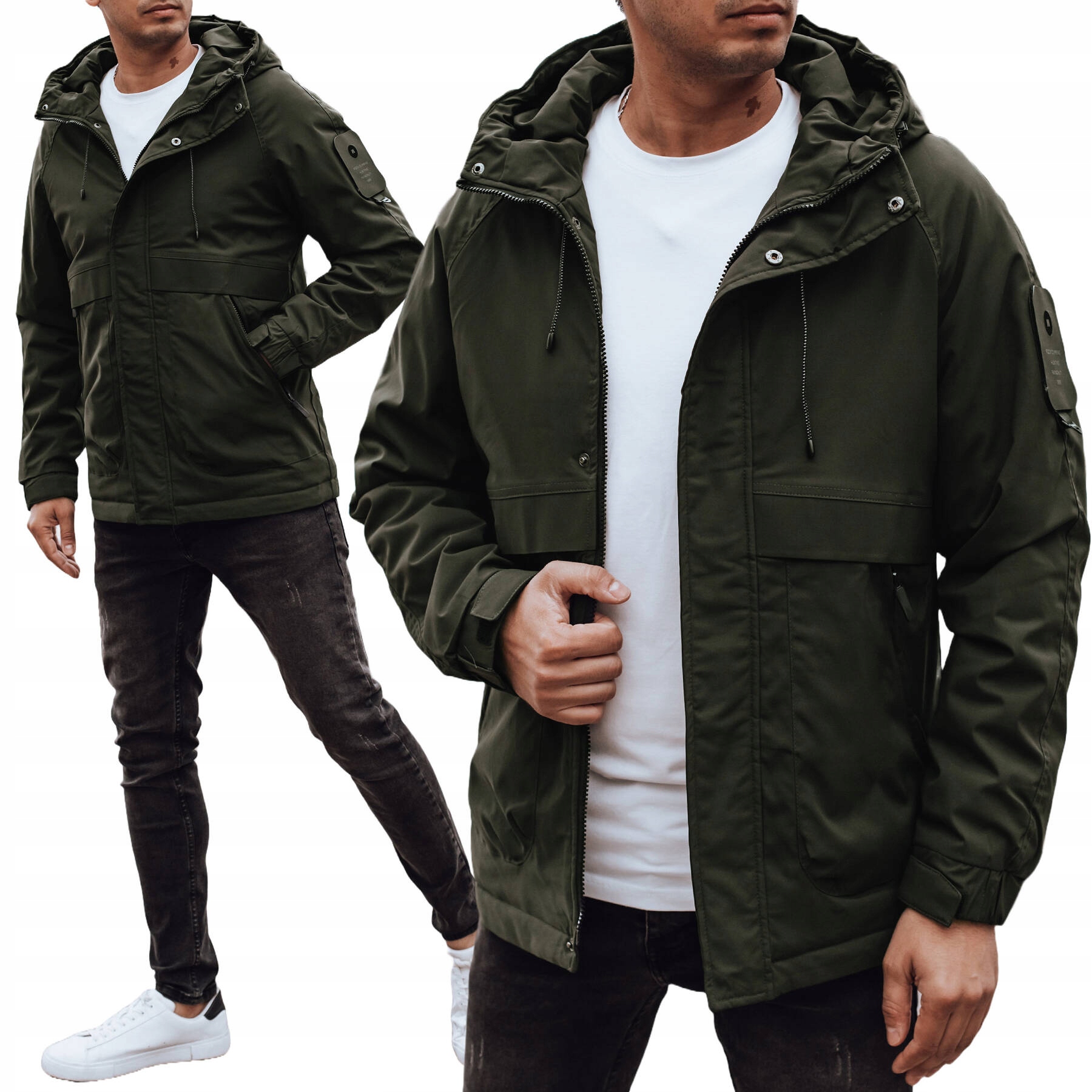 KURTKA MĘSKA PRZEJŚCIOWA Z KAPTUREM ZIELONA tx4884 - 3XL